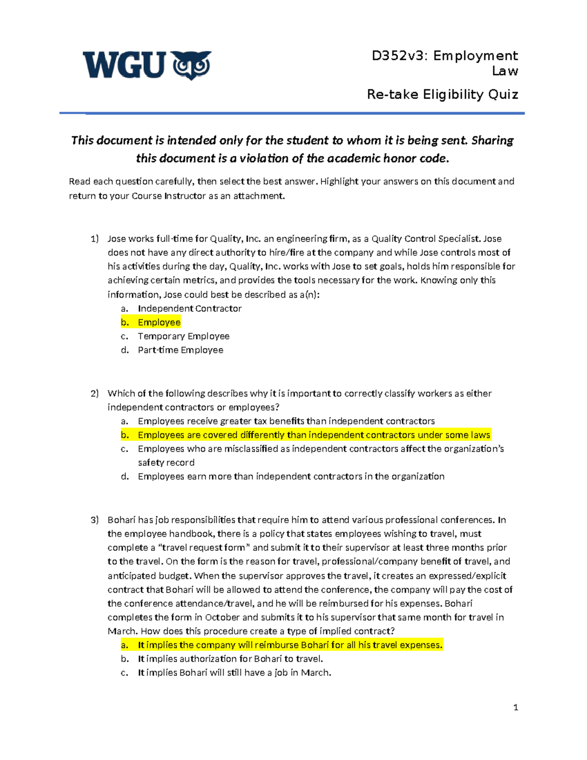 D352v3: Employment Re-take Eligibility Quiz - 2nd Attempt Instructions ...