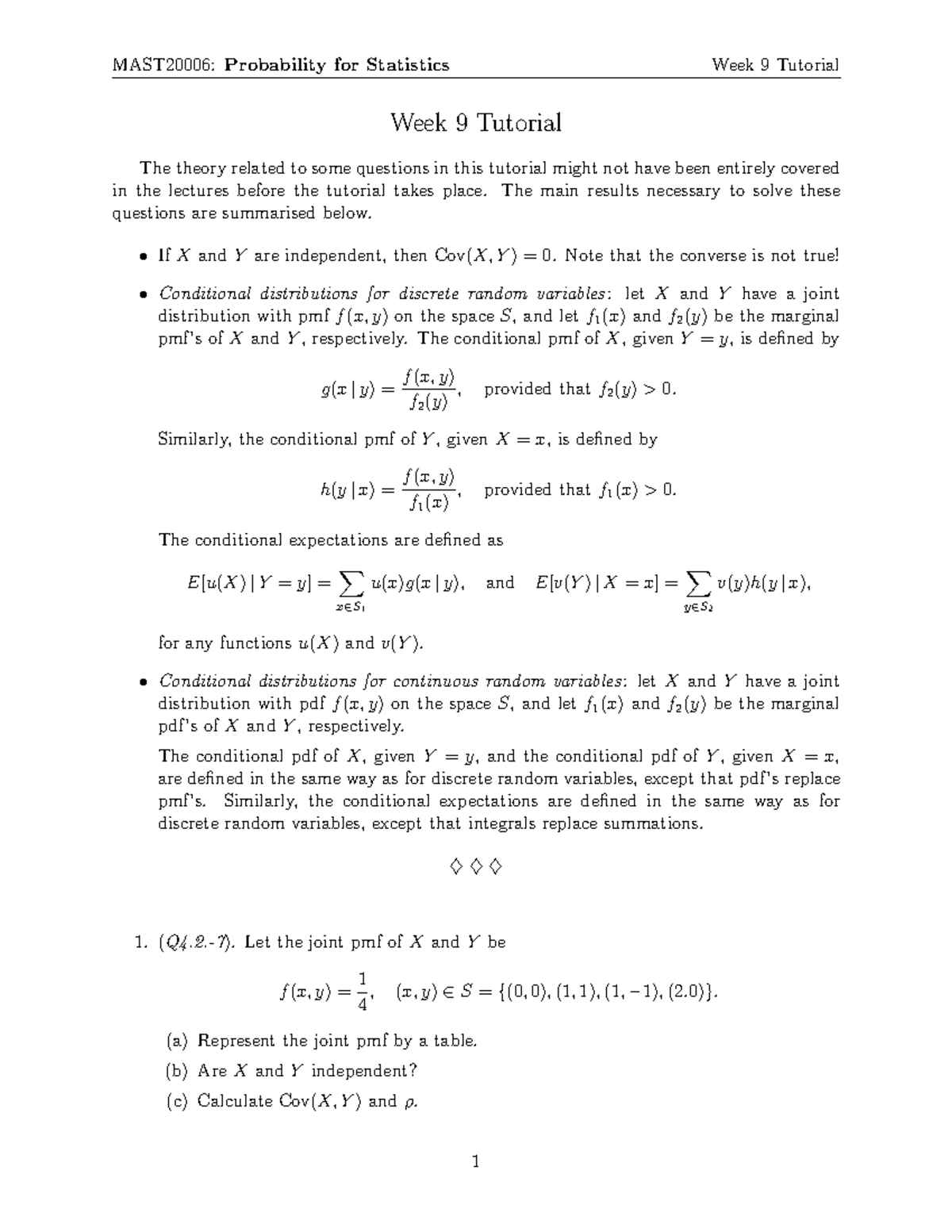 Probability for Statistics (STAT101) Week 9 Tutorial Notes - Studocu