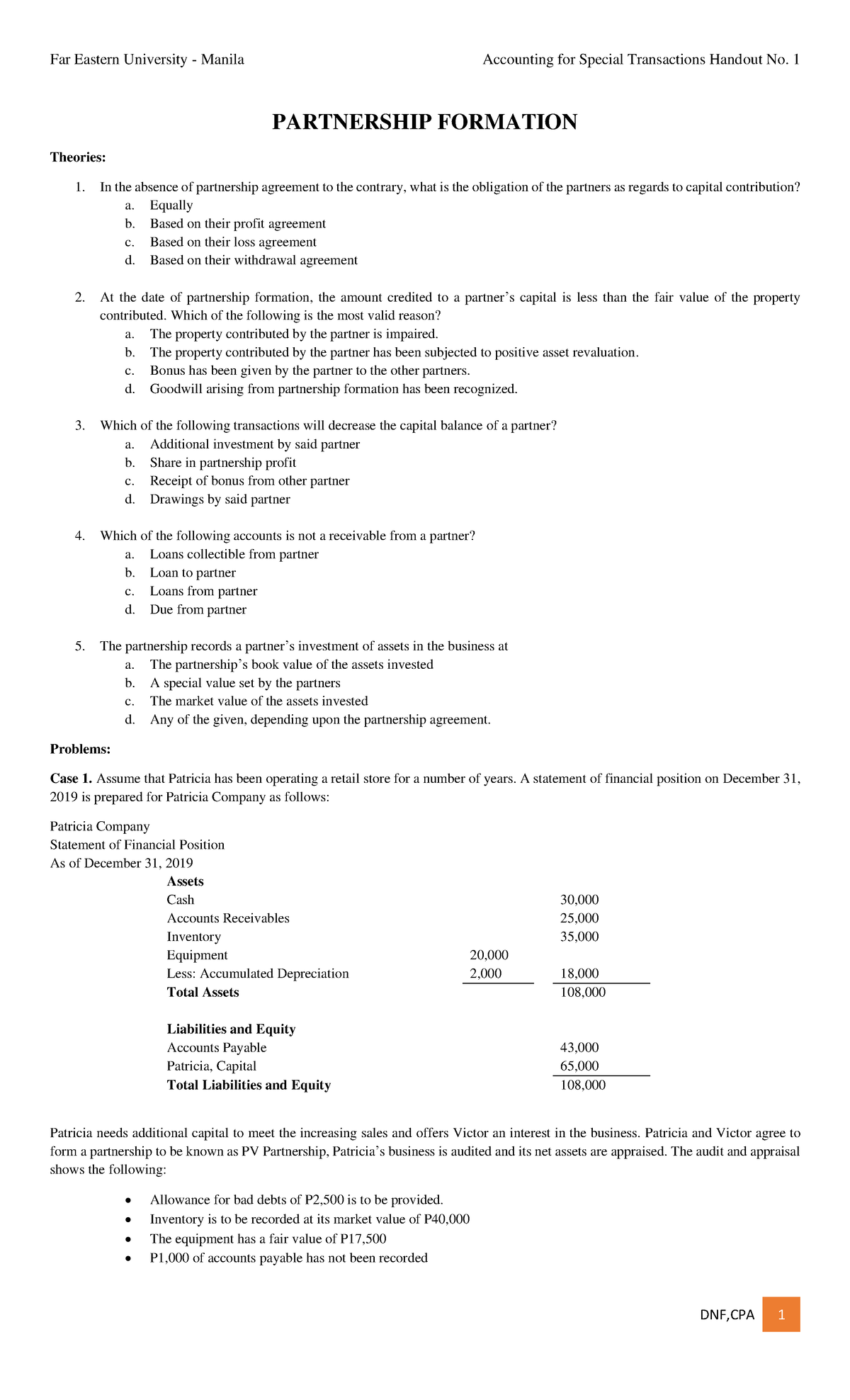 Partnership Formation in Accounting for Special Transactions - DNF,CPA ...