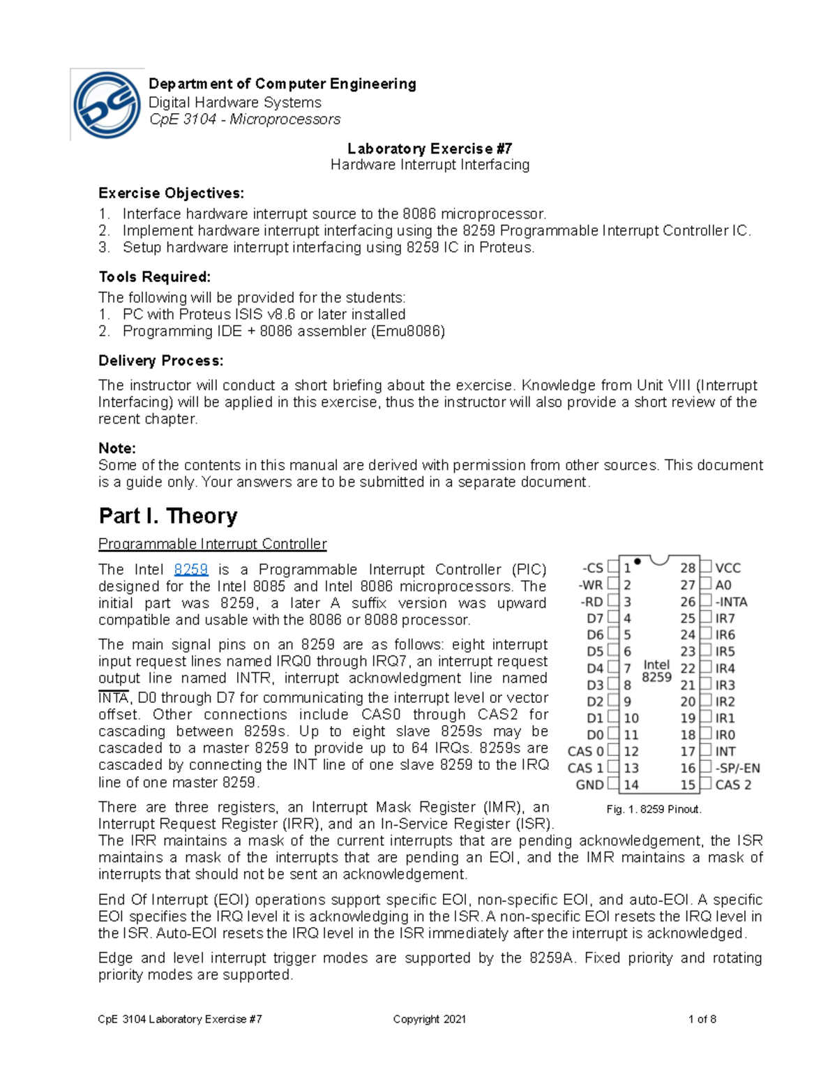 CpE 3104 Laboratory Exercise #7: Hardware Interrupt Interfacing - Studocu