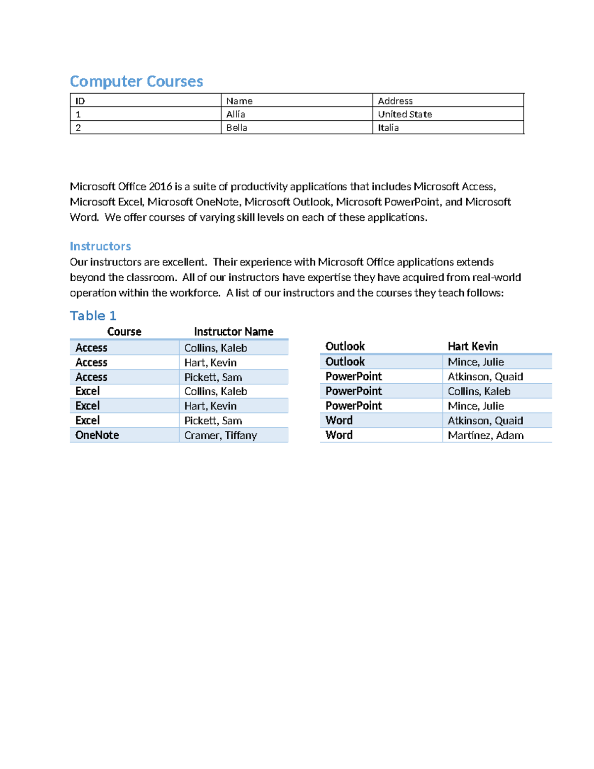 Microsoft Office 2016 Course Overview and Instructor Details - Studocu