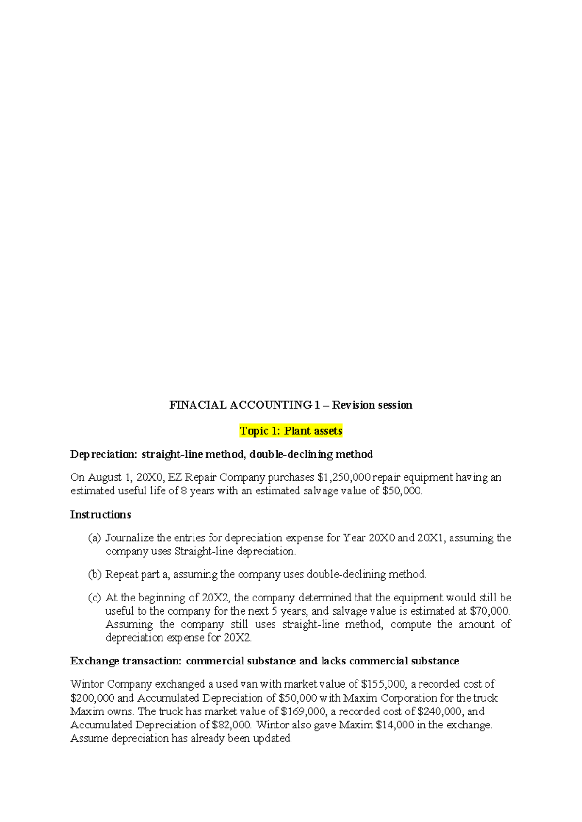 Final Exam Study Guide for FIN 1: Key Topics in Accounting - Studocu