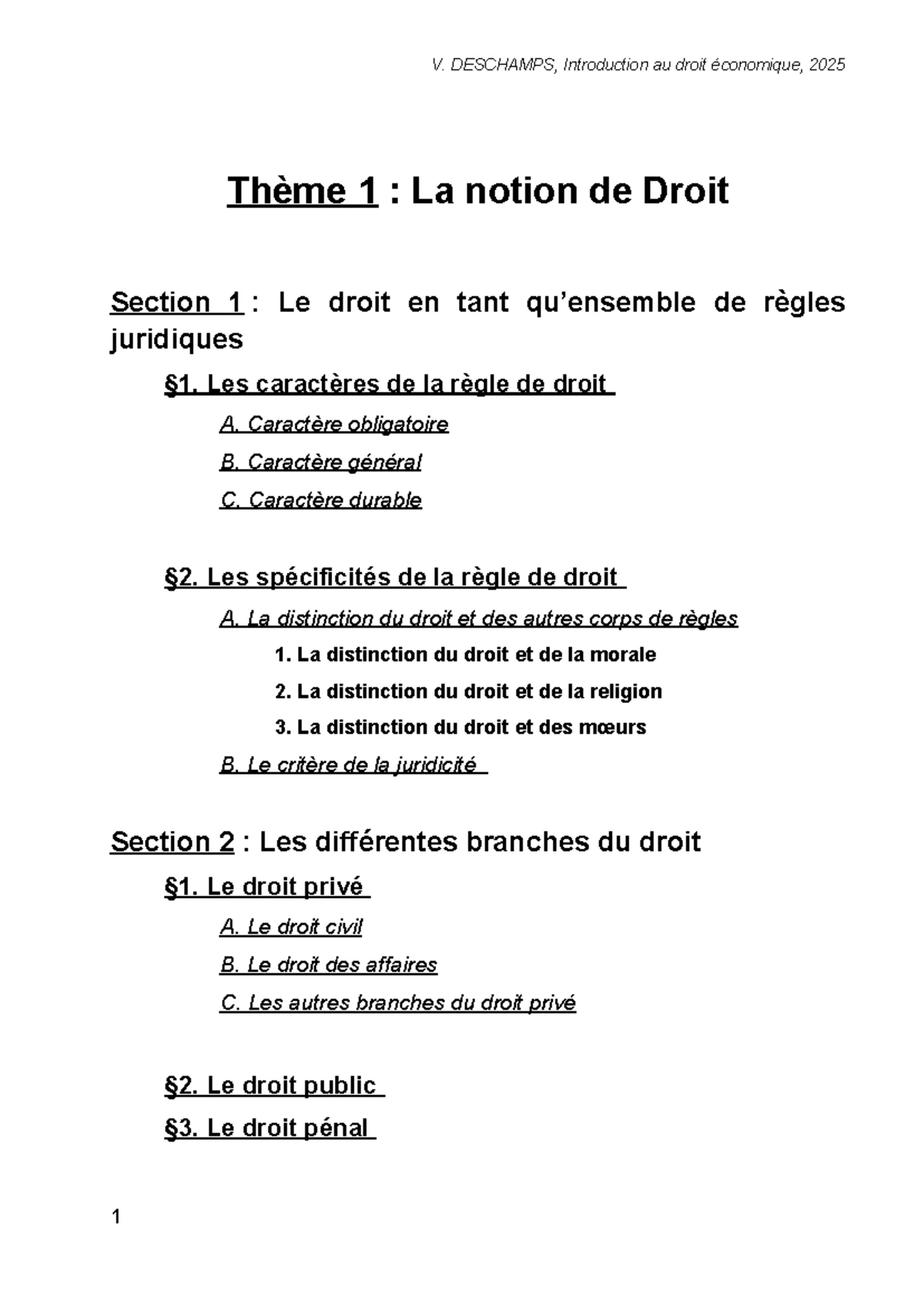 Droit Cours 1 : Introduction aux notions fondamentales du droit - Studocu