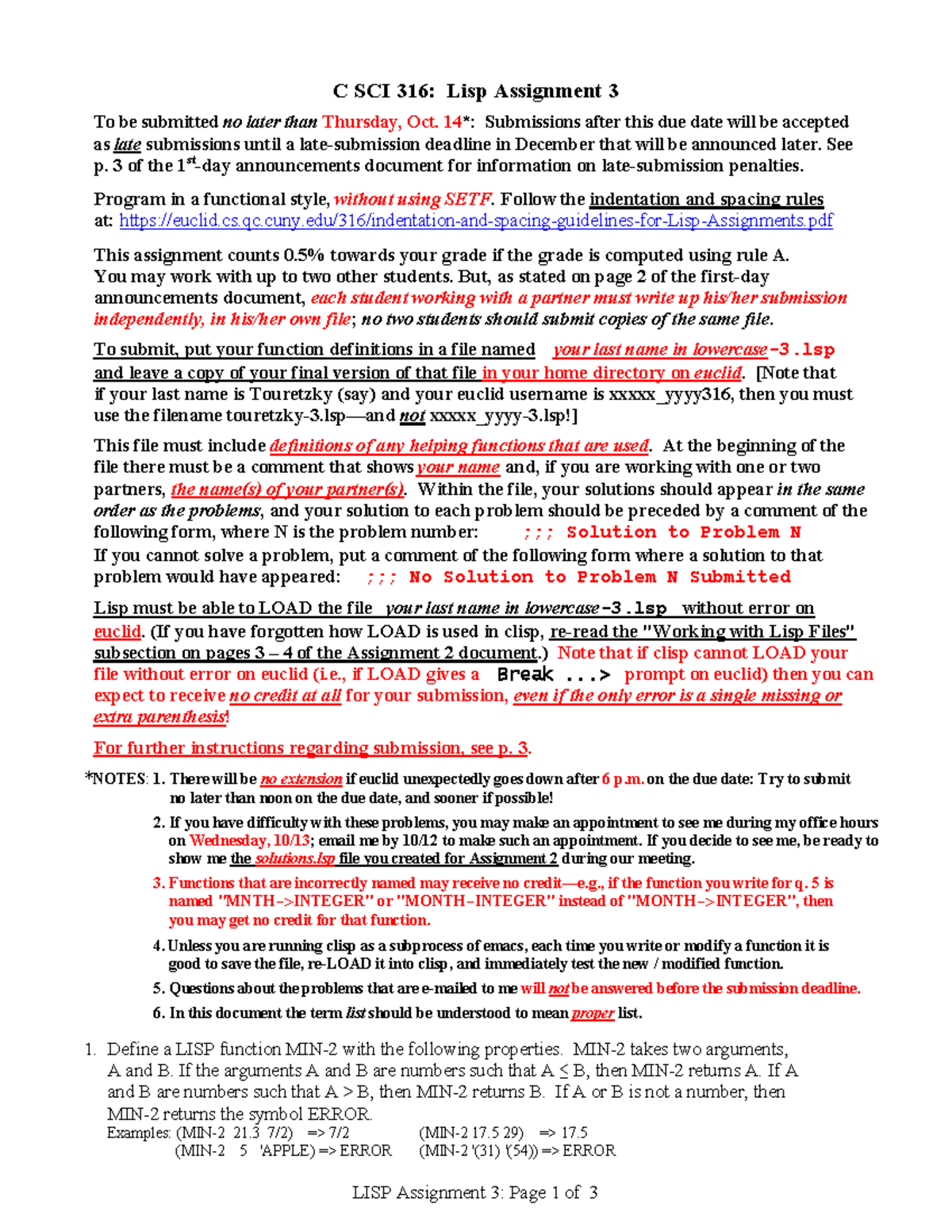 CS316 Final Assignment 3: LISP Programming Instructions - Studocu
