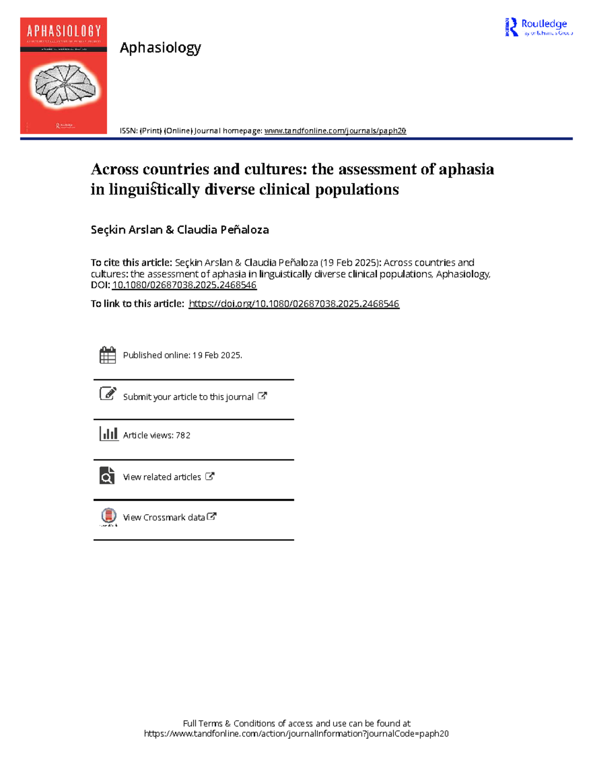 Aphasiology 2025: Assessing Aphasia in Diverse Linguistic Populations ...