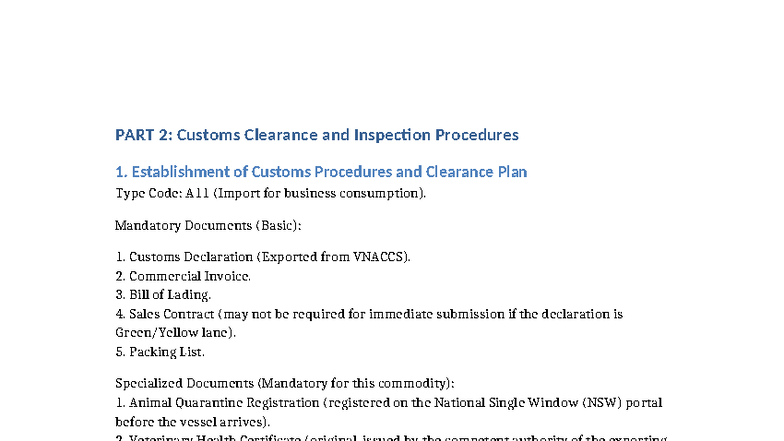 Part 2: Customs Clearance & Inspection Procedures A11 - Studocu