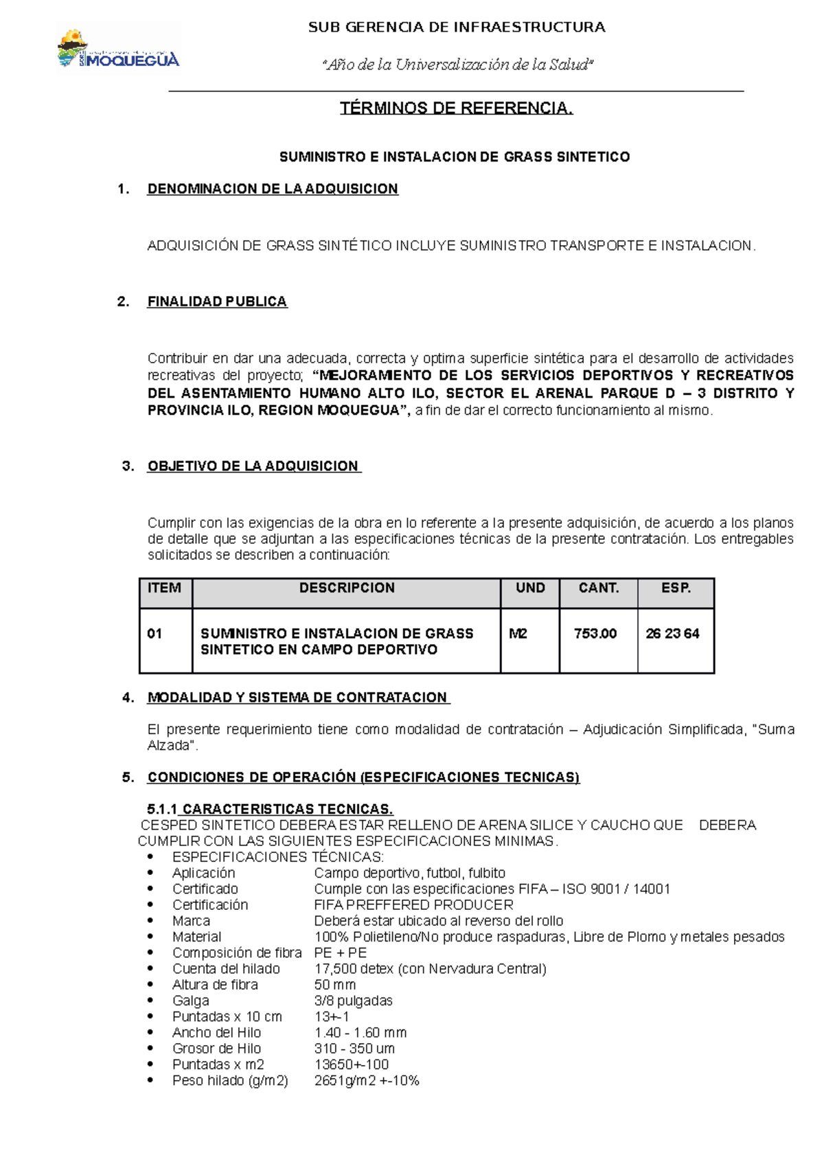TDR para Suministro e Instalación de Grass Sintético (Modelo) - Document Preview