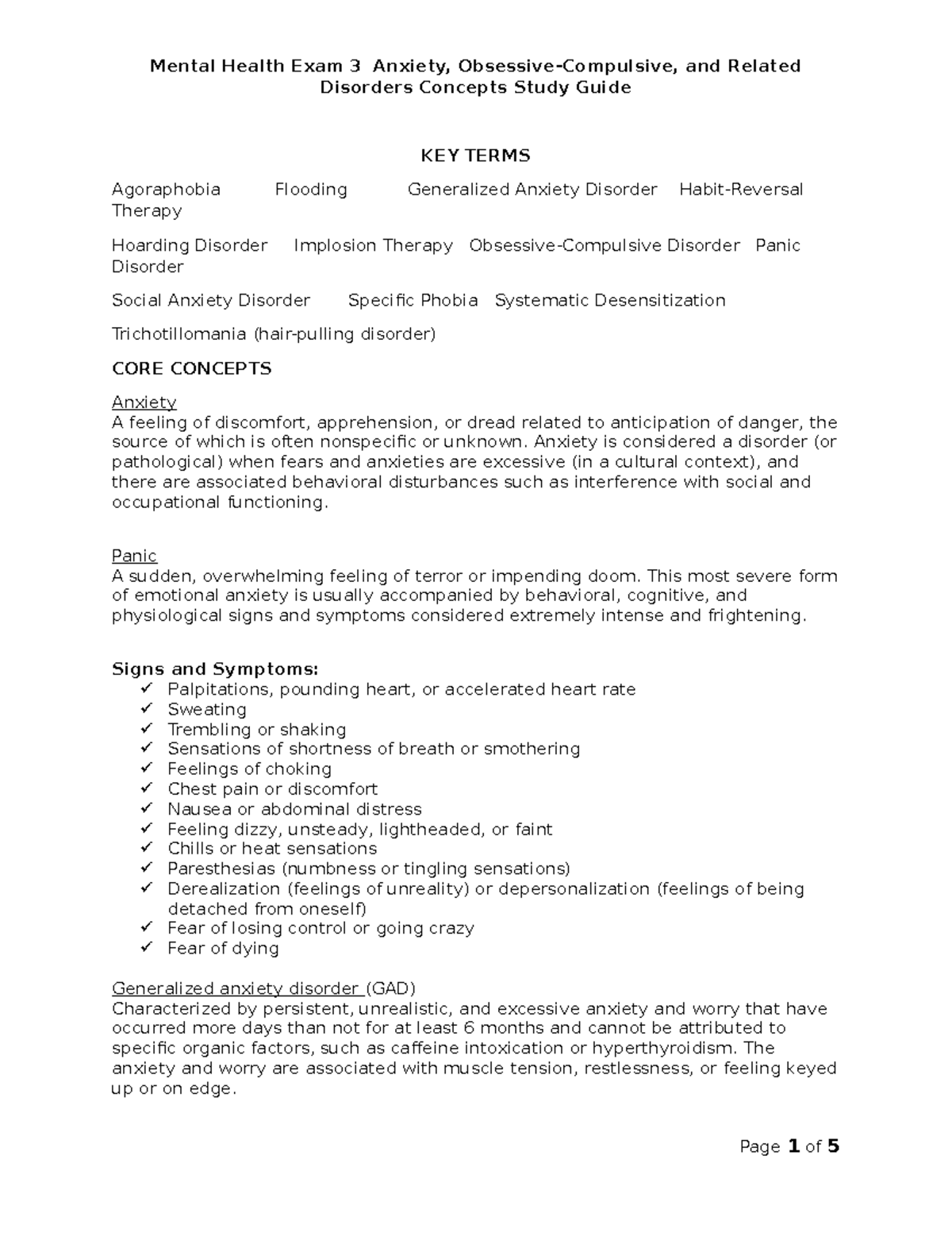 Mental Health Exam 3 Anxiety, Obsessive-Compulsive, and Related ...