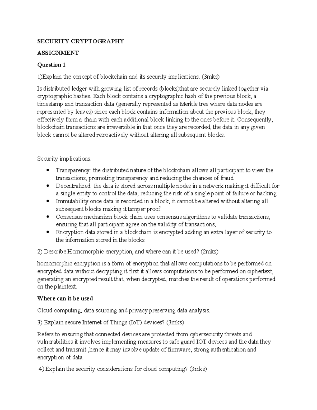 Assignment - answers of cat given - SECURITY CRYPTOGRAPHY ASSIGNMENT ...