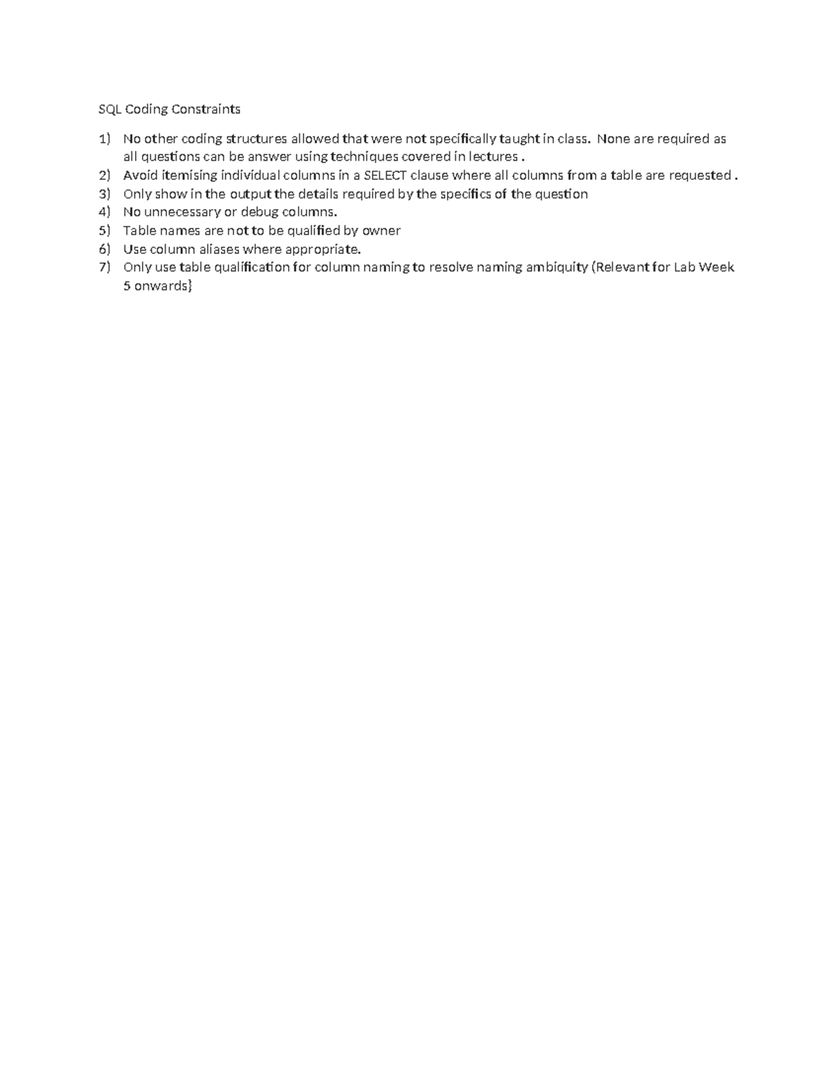 Lab SQL Coding Guidelines (Relevant for Lab Week 5) - Studocu