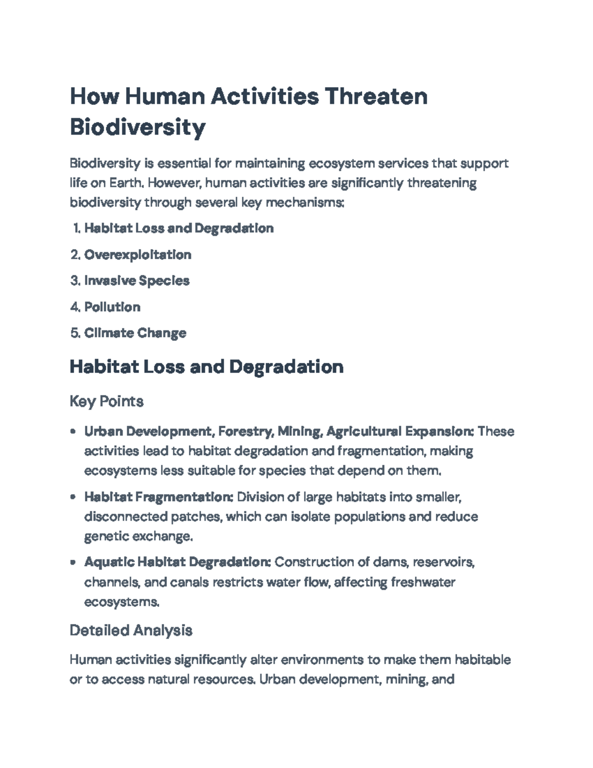 Human Activities and Their Impact on Biodiversity: A Comprehensive ...