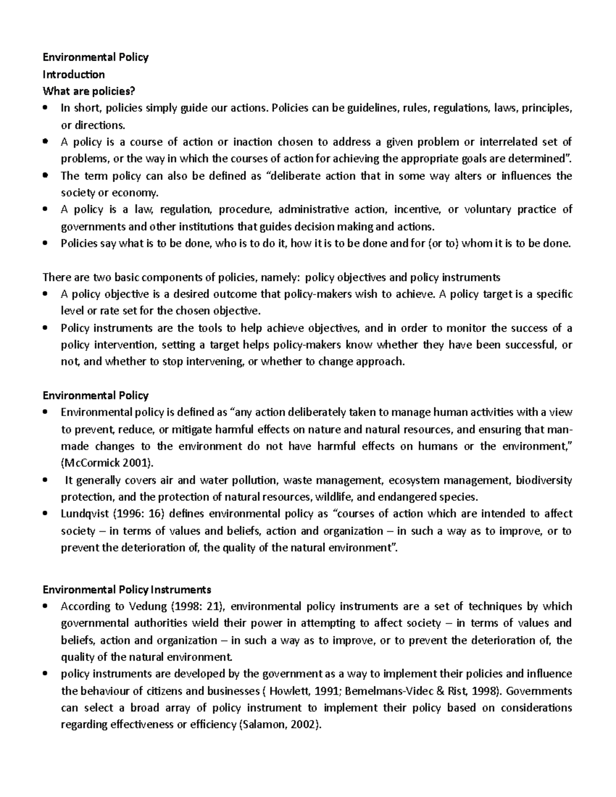 Environmental Policy Notes: Understanding Instruments and Externalities ...