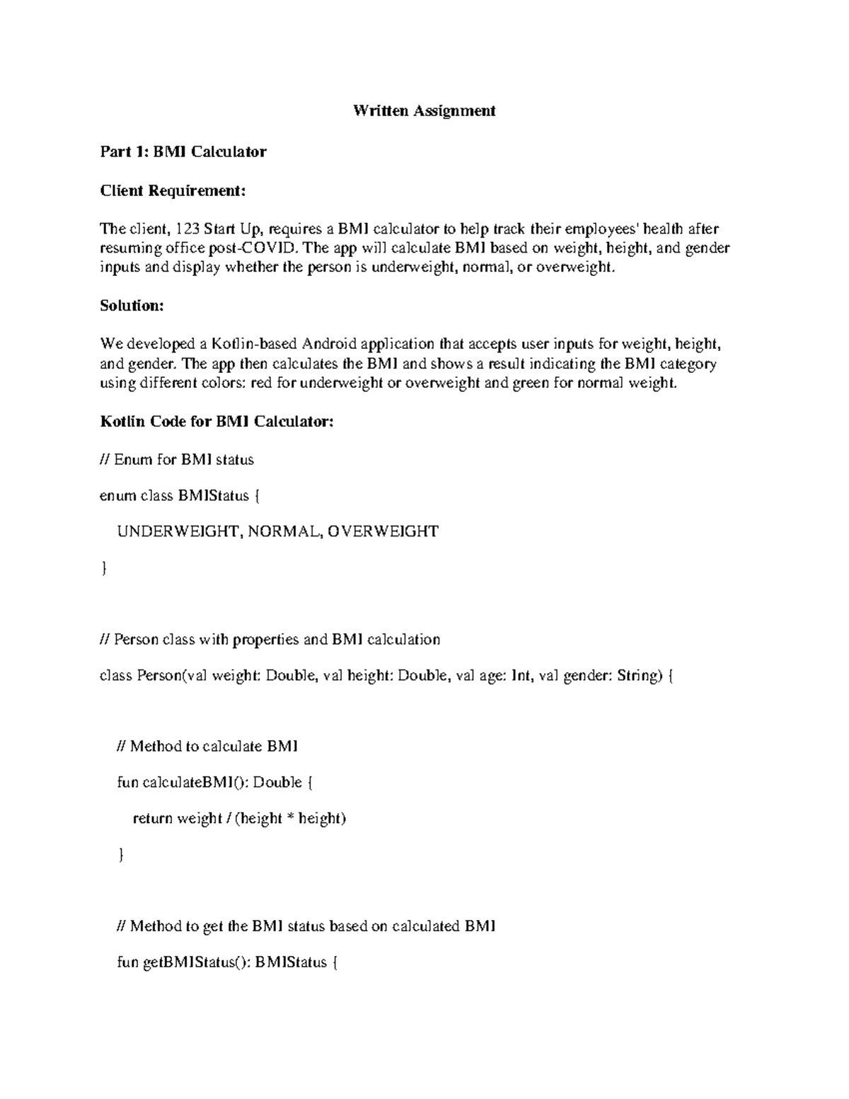 Written Assignment - Written Assignment Part 1: BMI Calculator Client ...