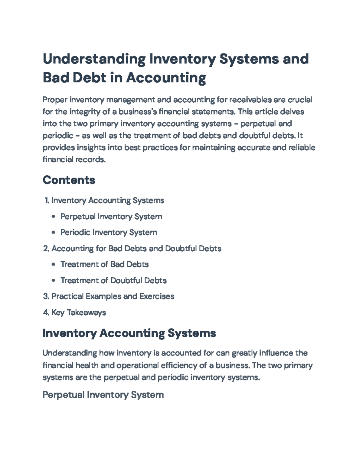 Understanding Inventory Systems and Bad Debt in Accounting (ACCT 101 ...