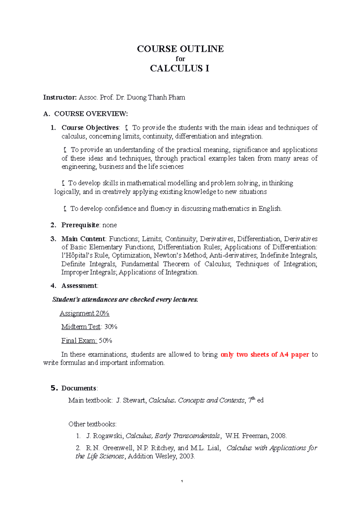 Calculus I Syllabus IU - COURSE OUTLINE for CALCULUS I Instructor ...