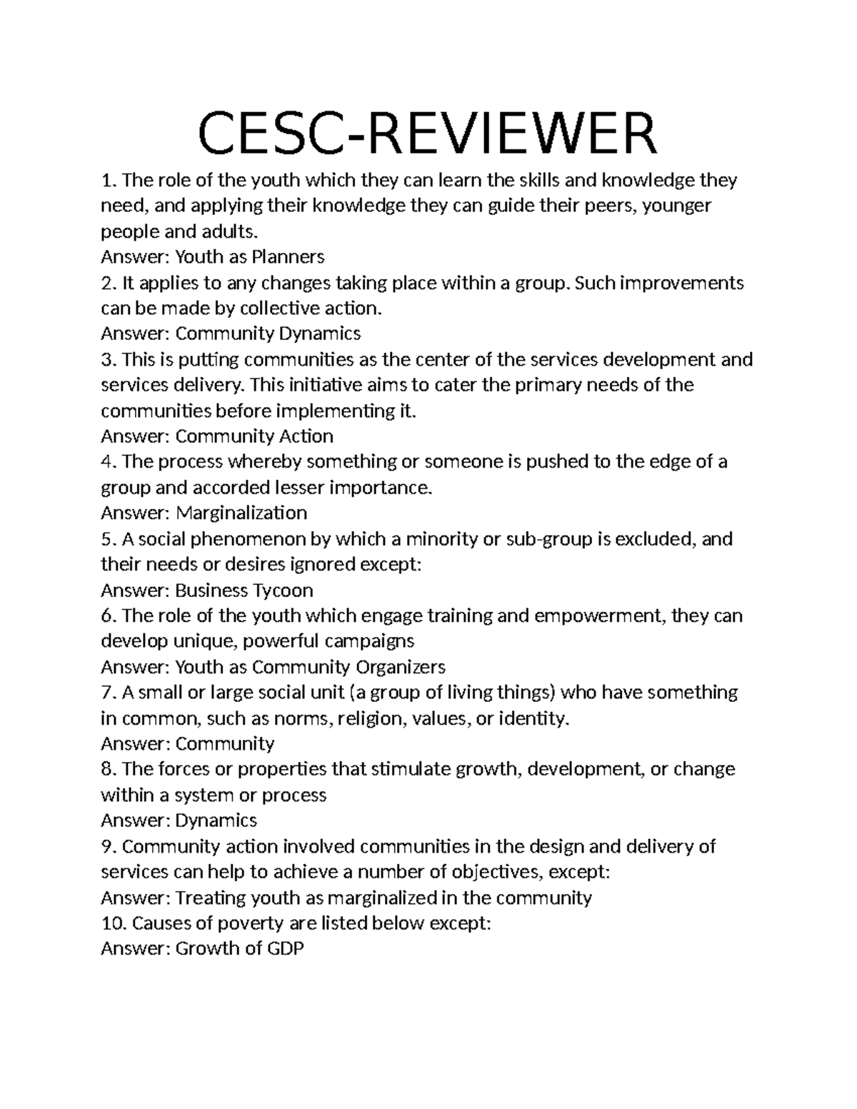 CESC Final Exam Reviewer: Key Concepts in Community Dynamics - Studocu