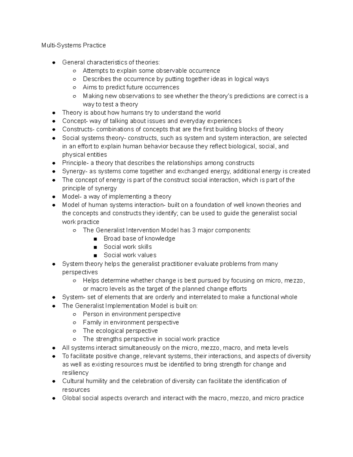 Multi-Systems Theory Practice Notes for Social Work (SW 101) - Studocu