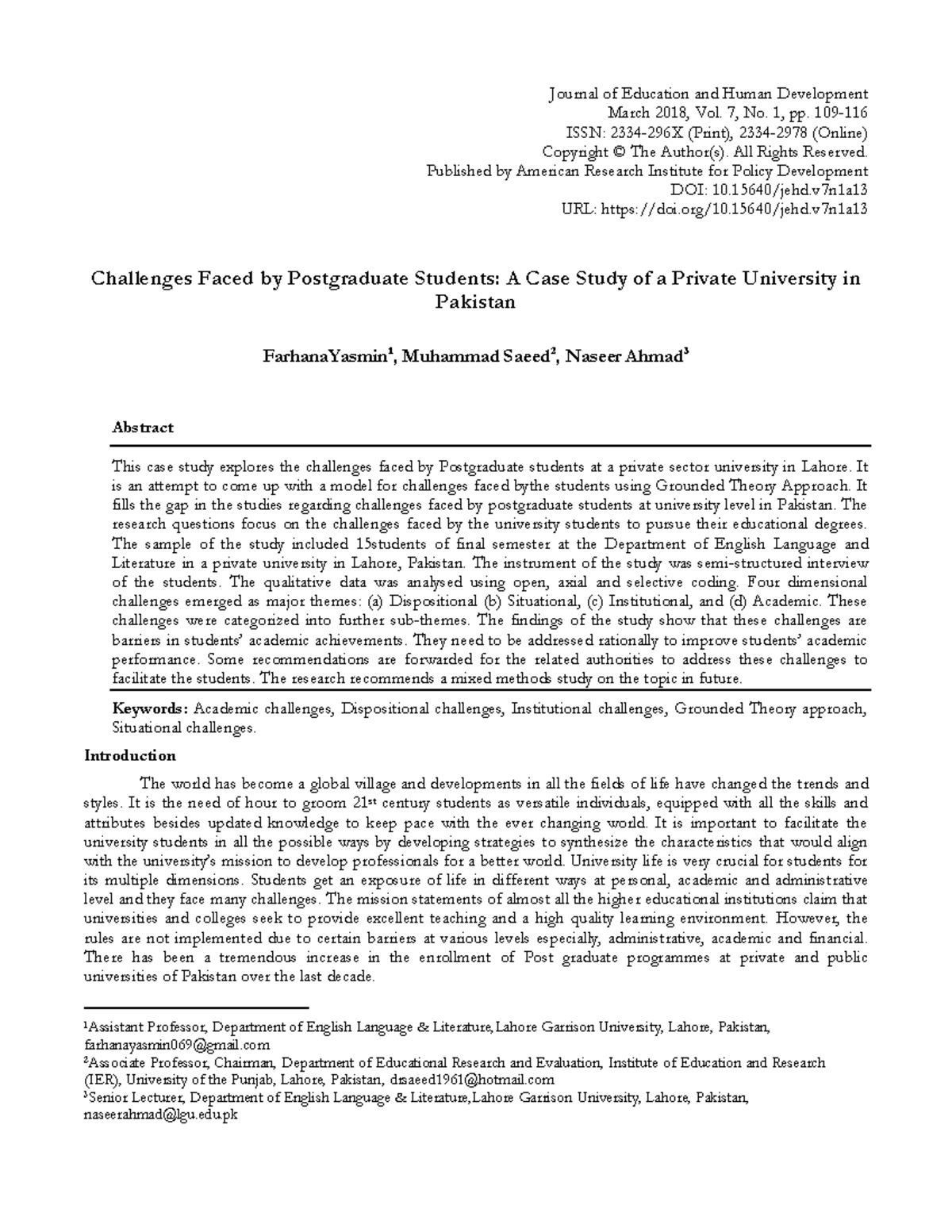 Challenges Faced by Postgraduate Students: A Case Study in Pakistan ...