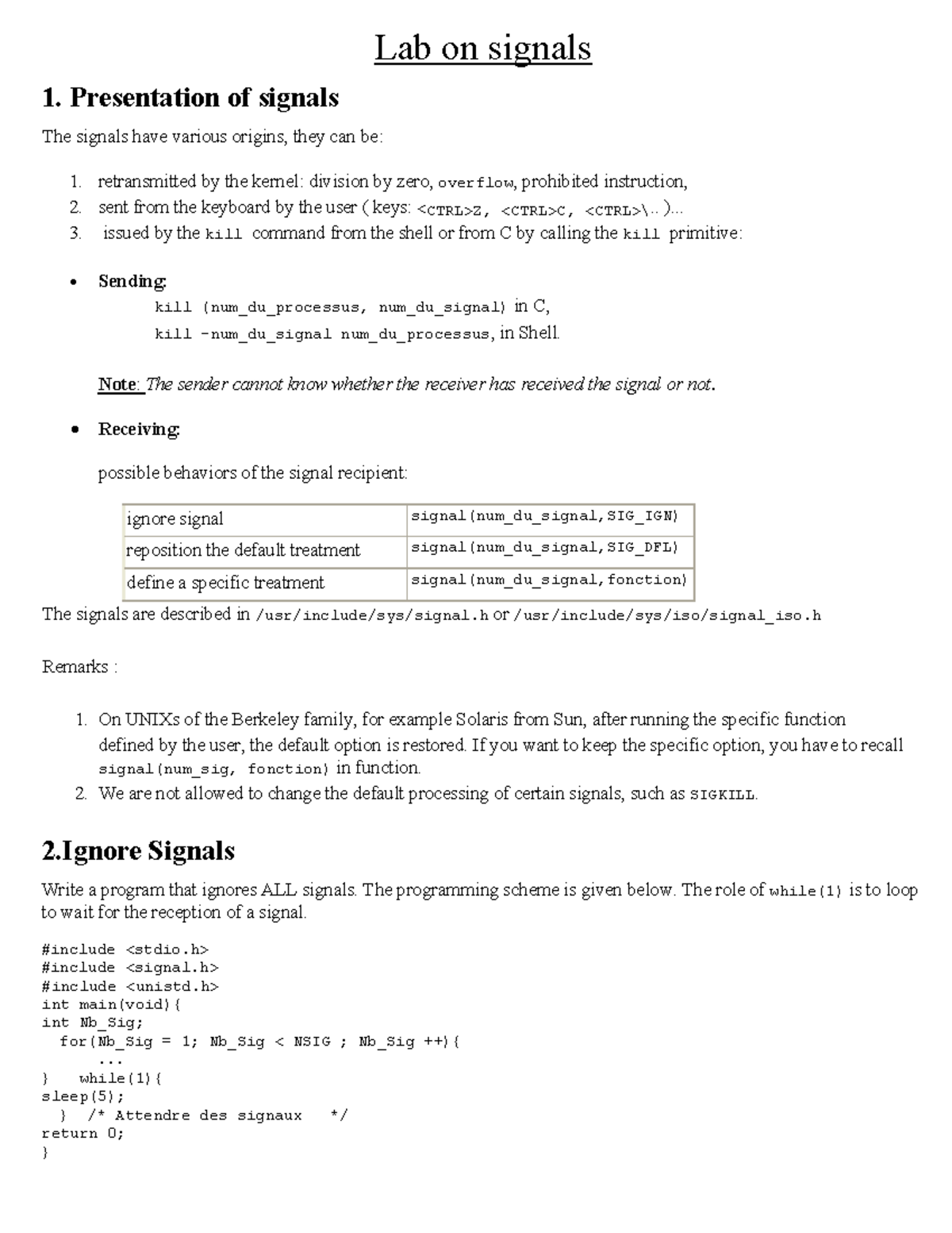 Signals Lab - Test on Signal Handling and Processing - Studocu