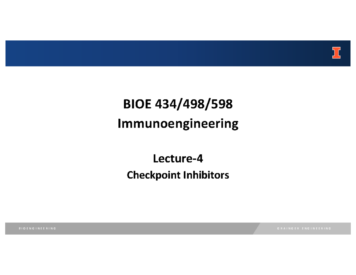 BIOE W5 Lecture: Checkpoint Inhibitors in Tumor Immunology - Studocu