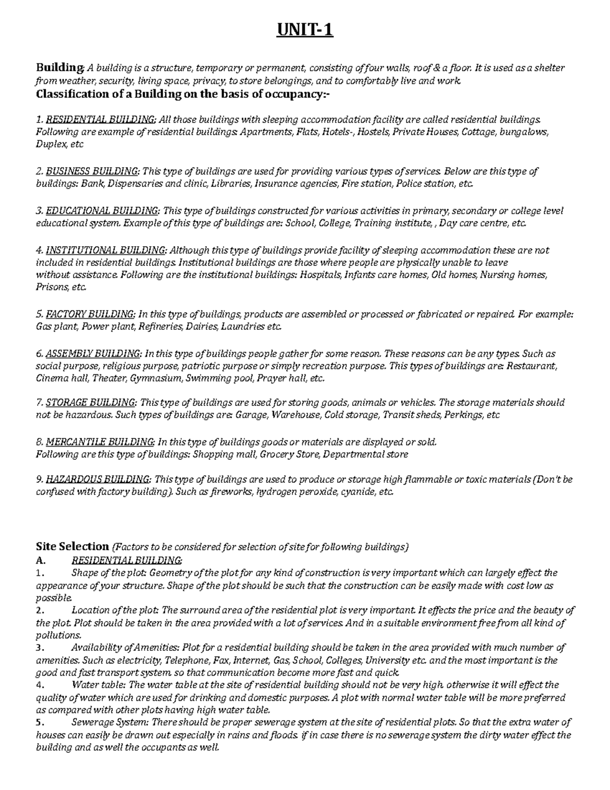 Building Construction-1 Comprehensive Study Notes on Structures - Studocu