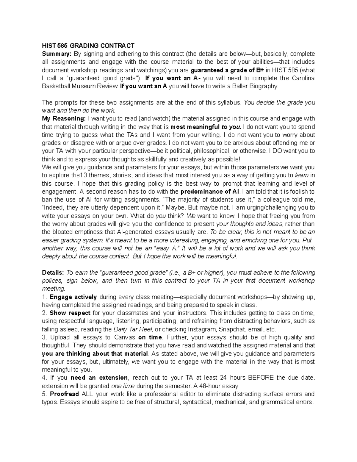 HIST 585 Grading Contract - HIST 585 GRADING CONTRACT Summary: By ...