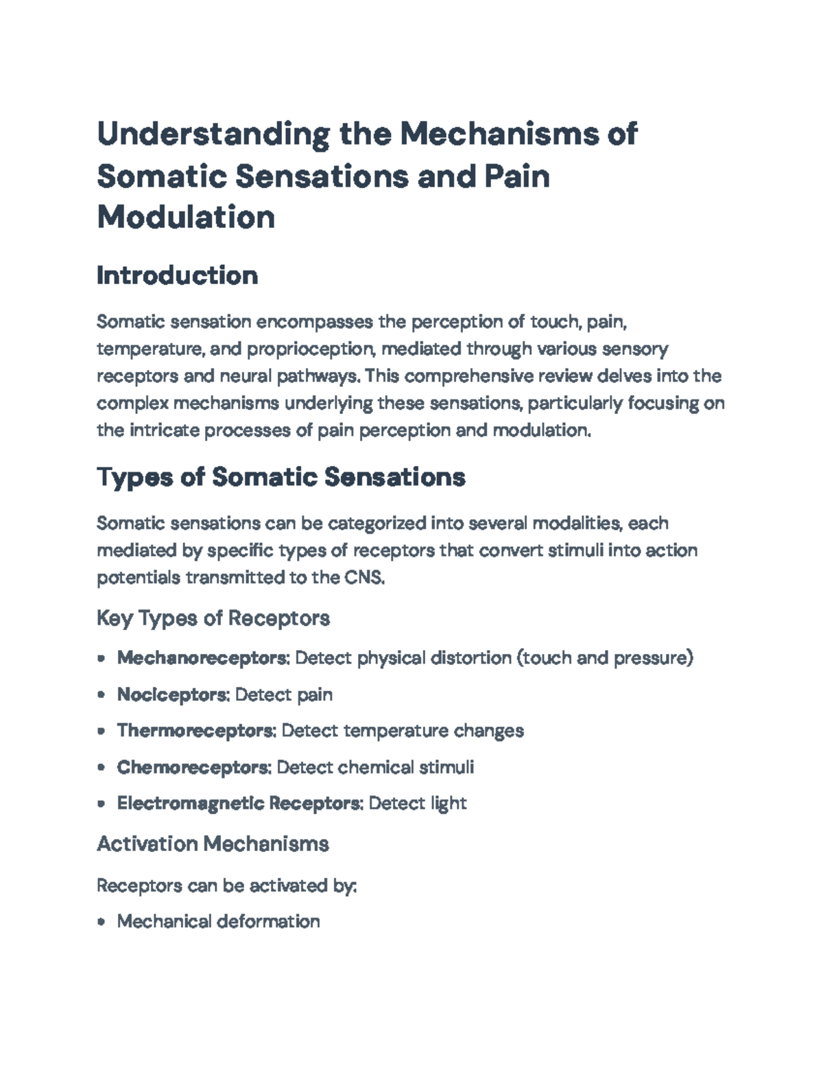 Understanding Somatic Sensations and Pain Modulation Mechanisms ...