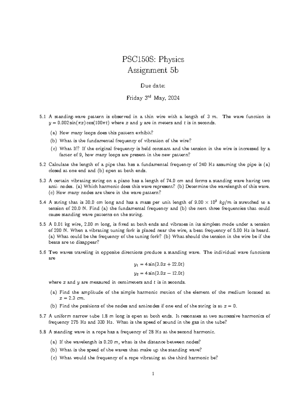 PSC150S: Physics Assignment 5b - Wave Patterns and Frequencies - Studocu