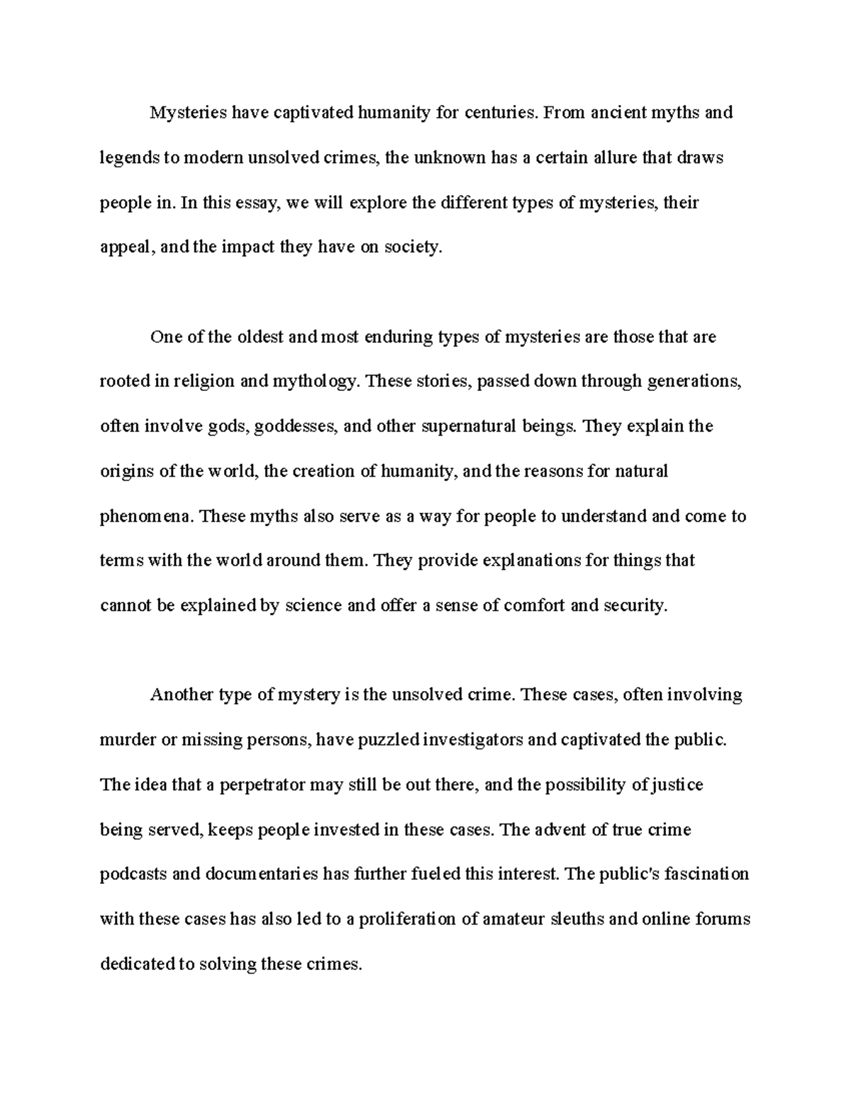 Mystery Essay - Semester 1 - Mysteries have captivated humanity for ...