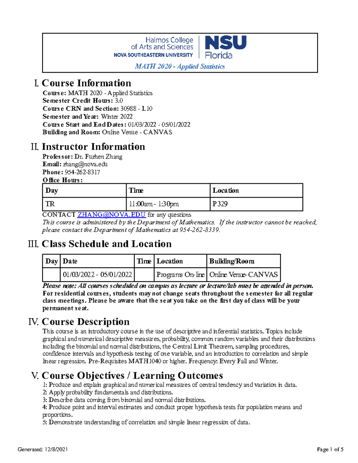 MATH 2020 Syllabus Overview - Applied Statistics Course Summary - Studocu