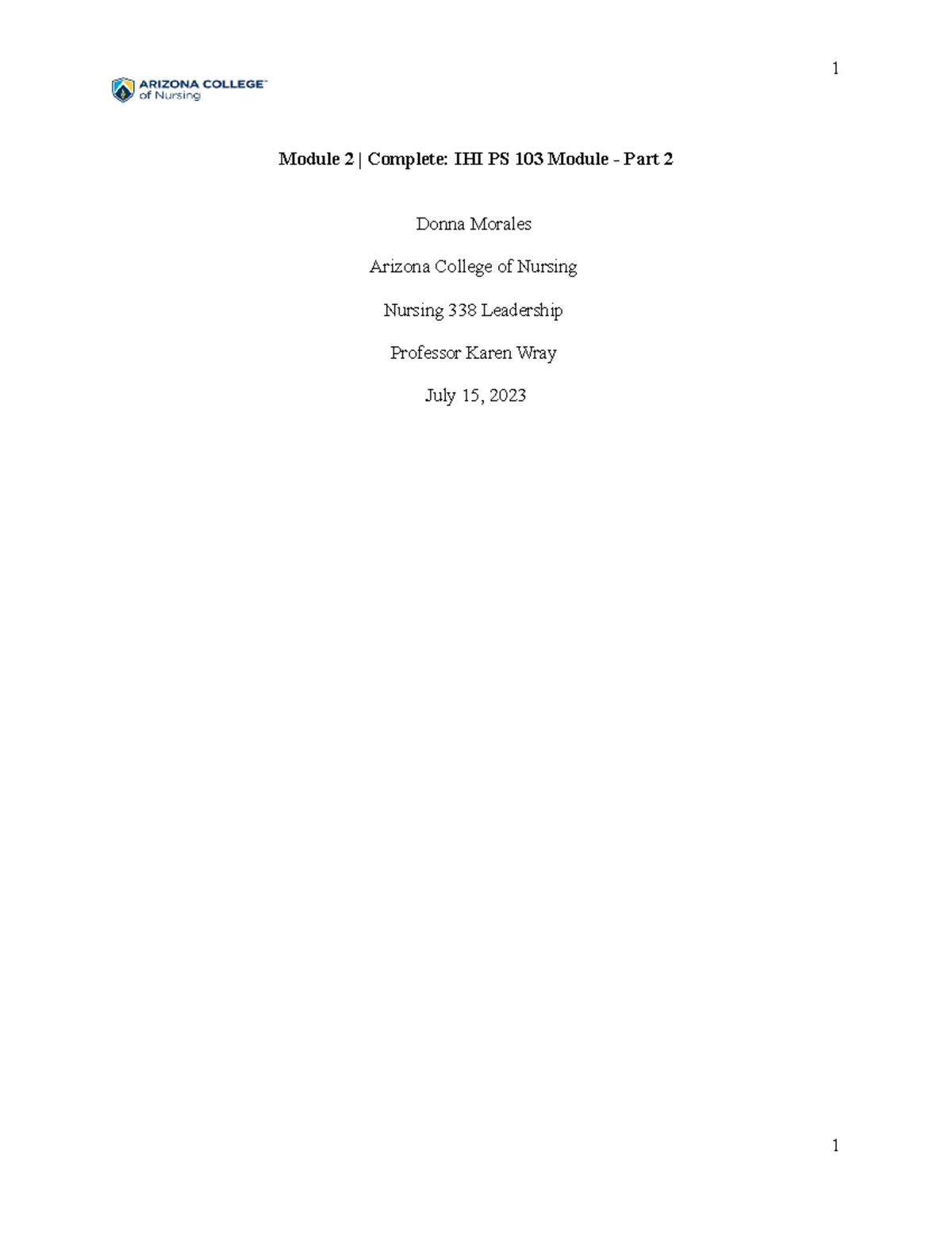 Module 2 IHI PS 103 Module - Part 2 - Module 2 | Complete: IHI PS 103 ...