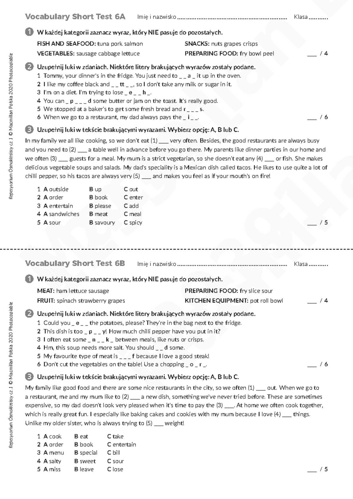 Unit 6 Short Test Vocabulary A&B - Repetytorium Ósmoklasisty - Studocu