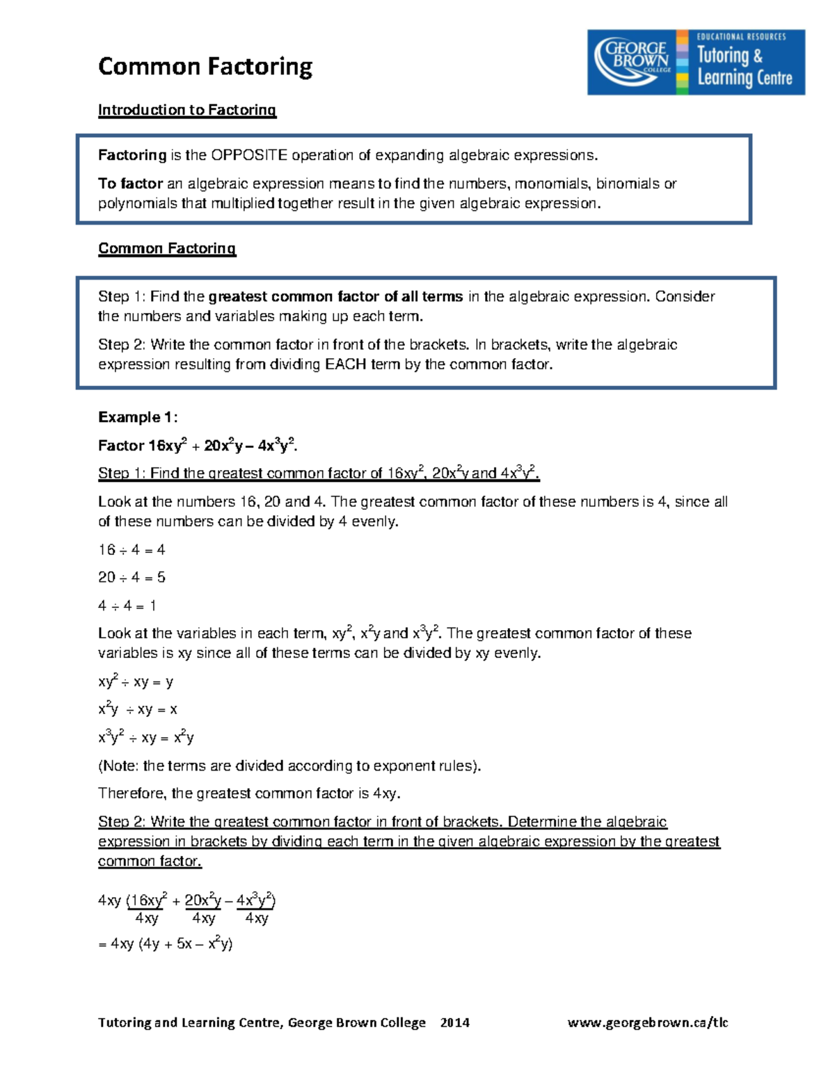 Common Factoring Tutorial - MATH1011_Abstract Algebra - Studocu