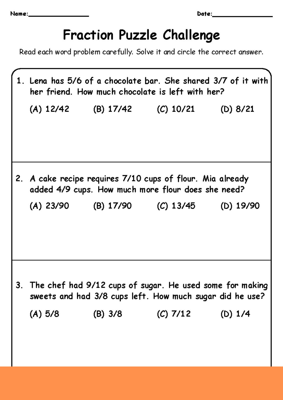 Fraction Word Problems 5th Grade Worksheet Solutions Studocu