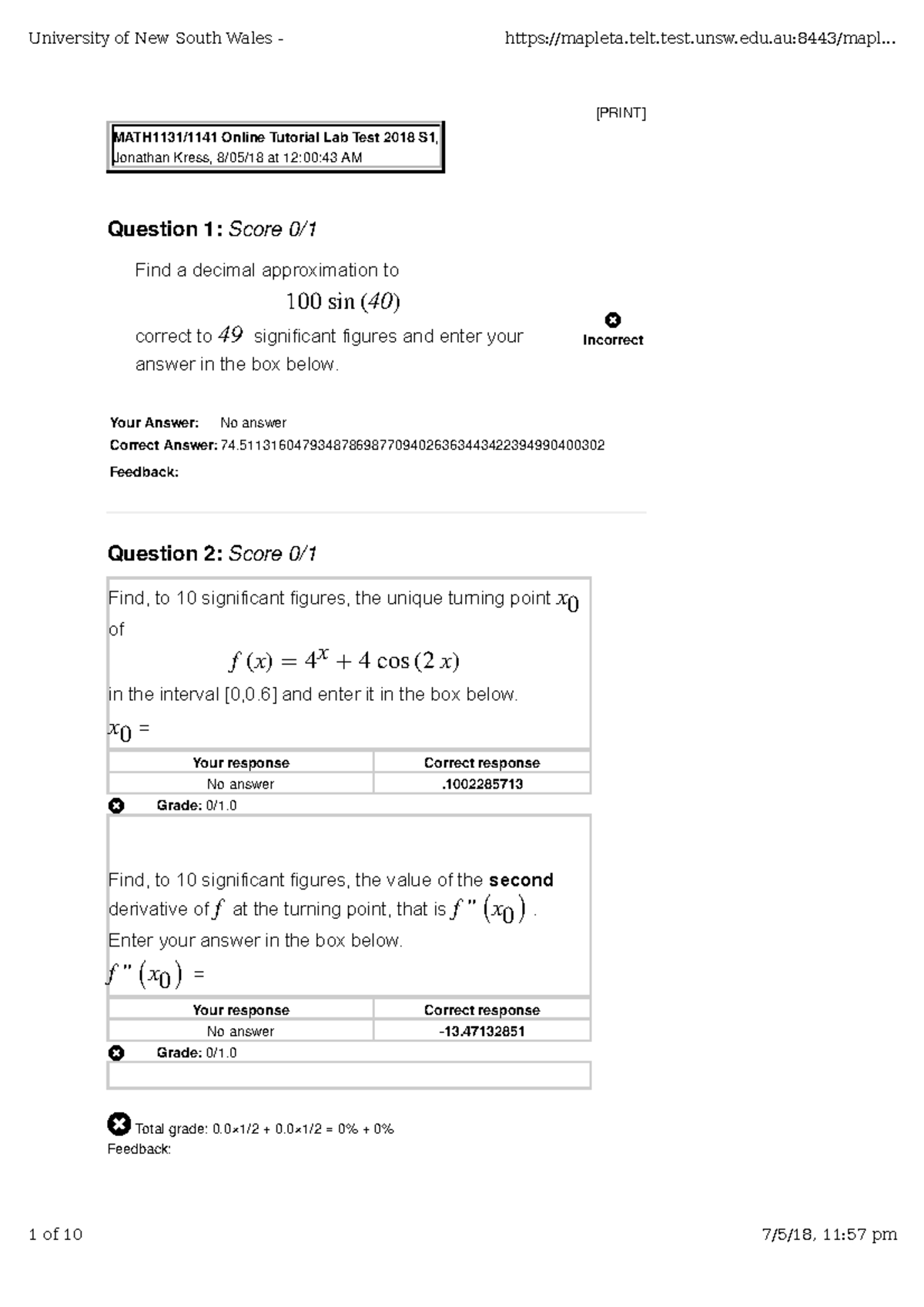 Maple Online Tutorial Test practice version v1 - [PRINT] MATH1131/1141 ...