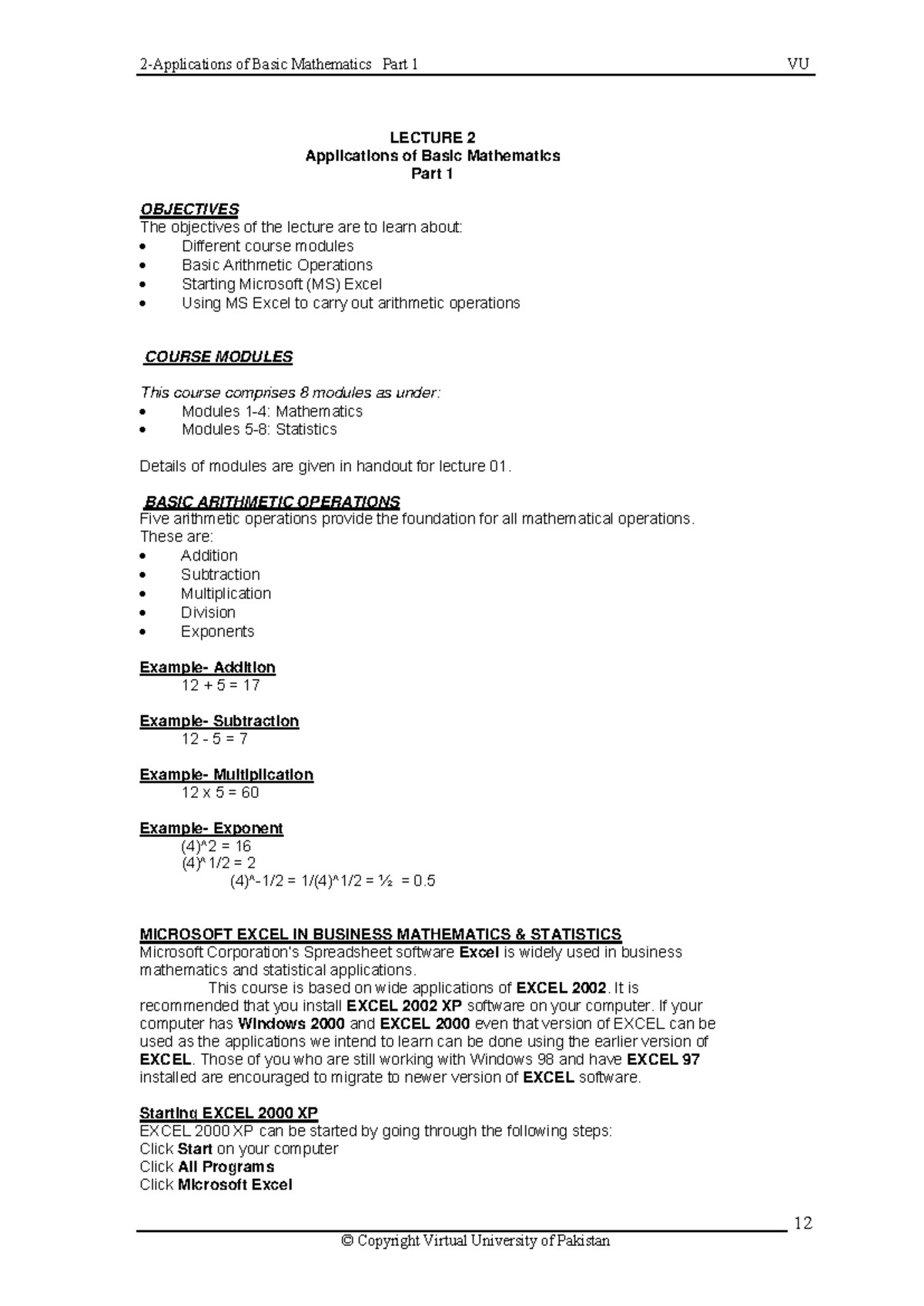 Applications of Basic Mathematics: Lecture 2 - MTH302 VU - Studocu