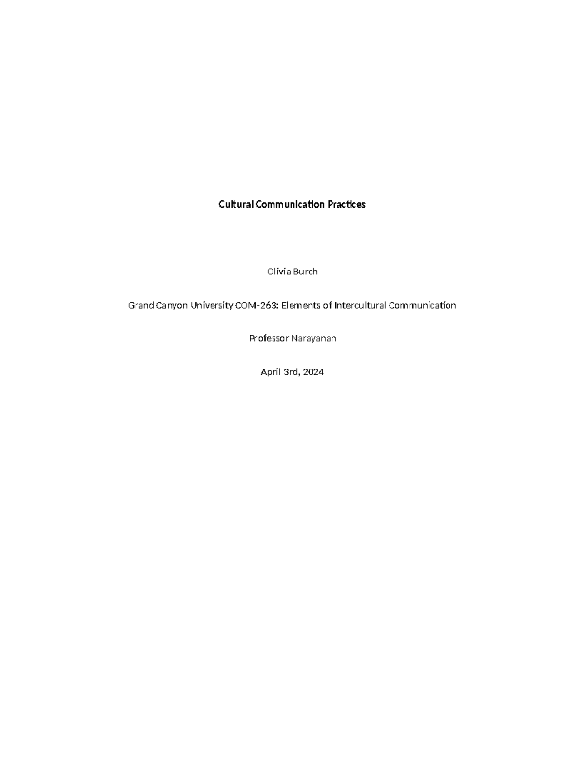 Cultural Communication Practices Paper Rough Draft - Cultural ...