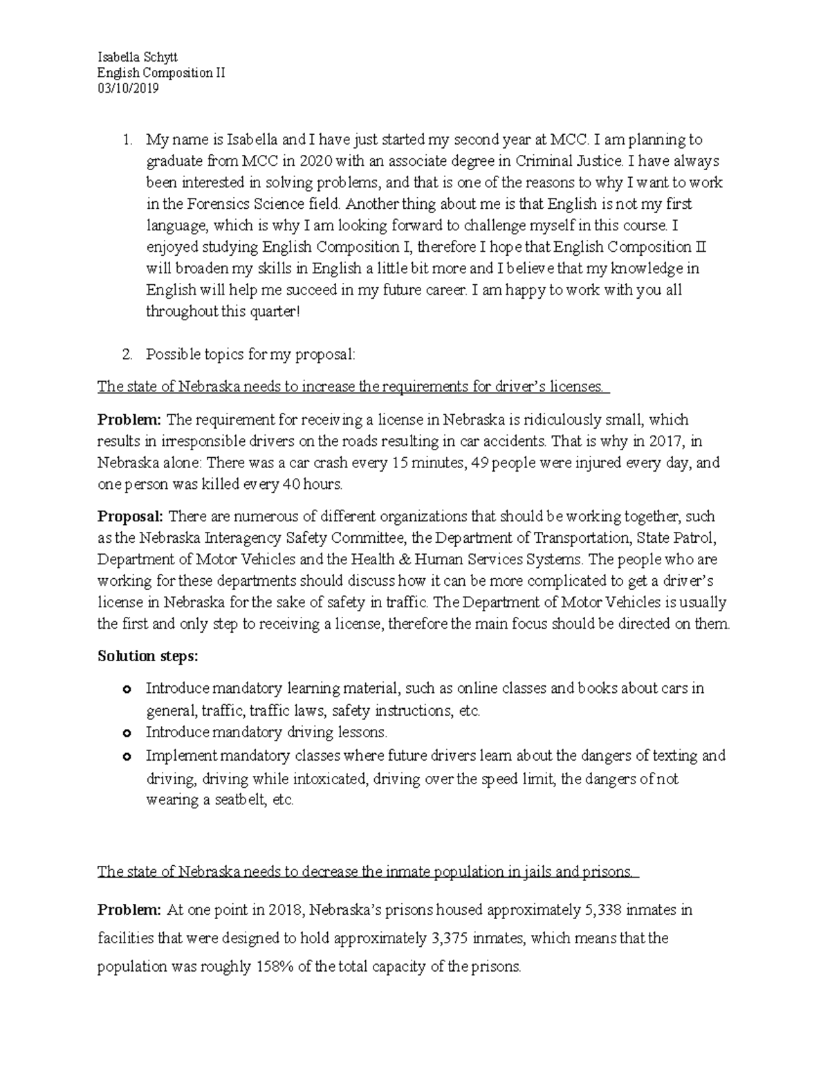 Isabella Schytt English Composition II Proposal Topics - Studocu