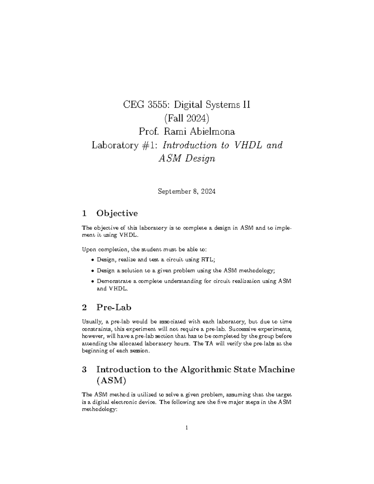 CEG 3555 Lab 1: VHDL and ASM Development for Light Controller - Studocu
