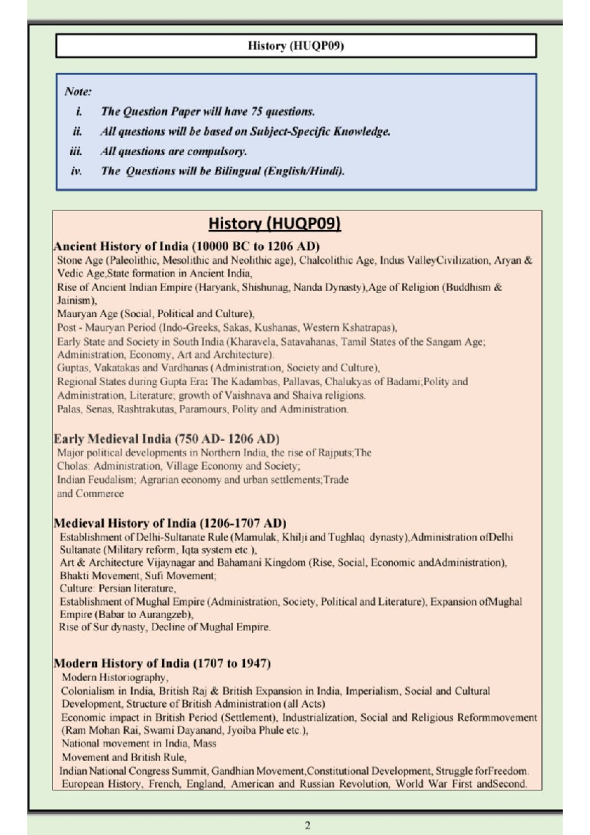 History (HUQP09) Syllabus for CUET PG 2026 Exam Preparation - Studocu