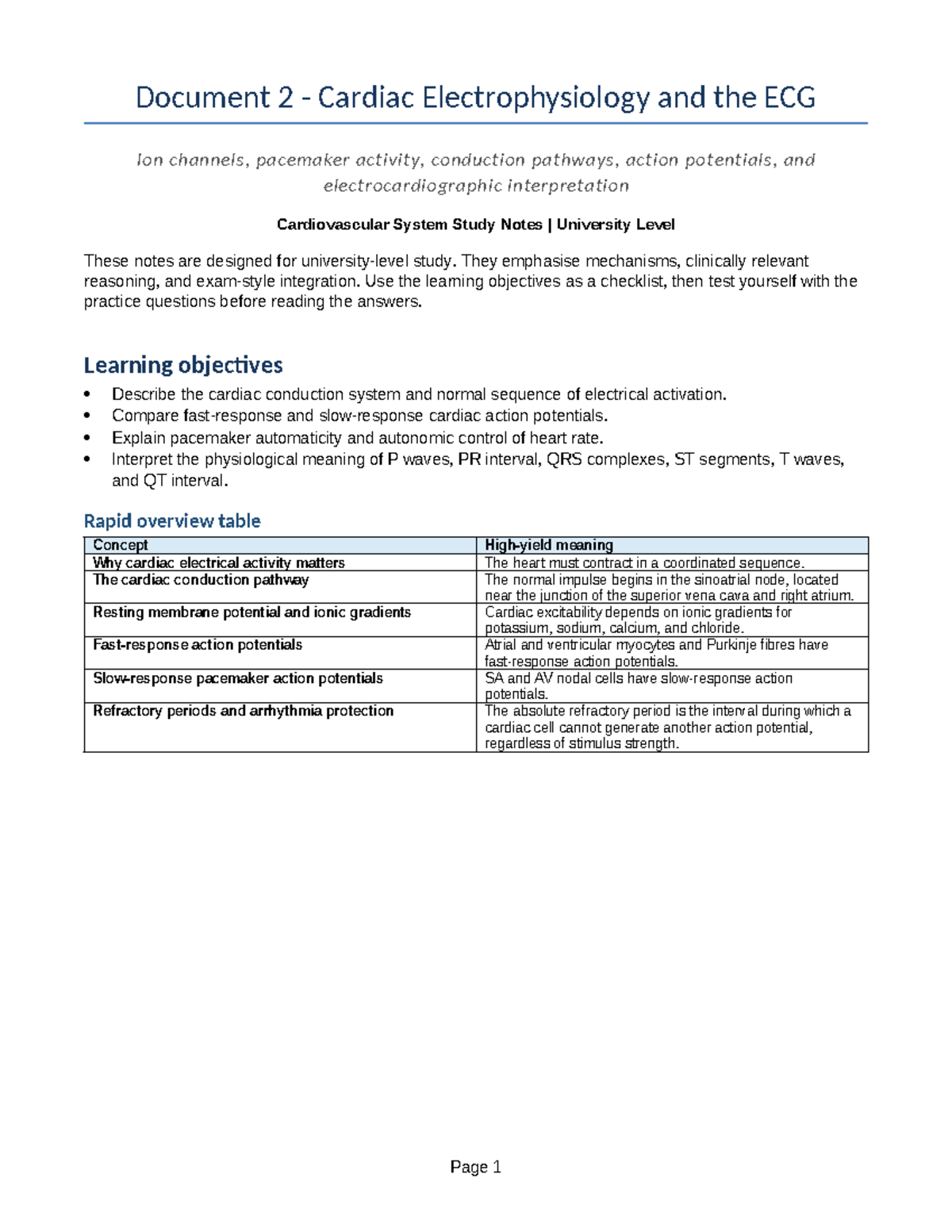 02 Cardiac Electrophysiology & ECG Study Notes: Mechanisms ...