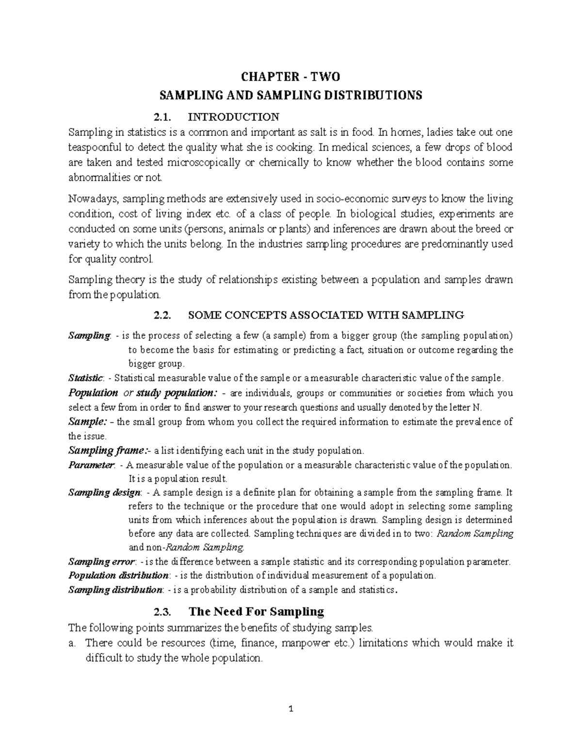 Chapter 2: Sampling Concepts and Techniques - Final Exam 2022 - Studocu