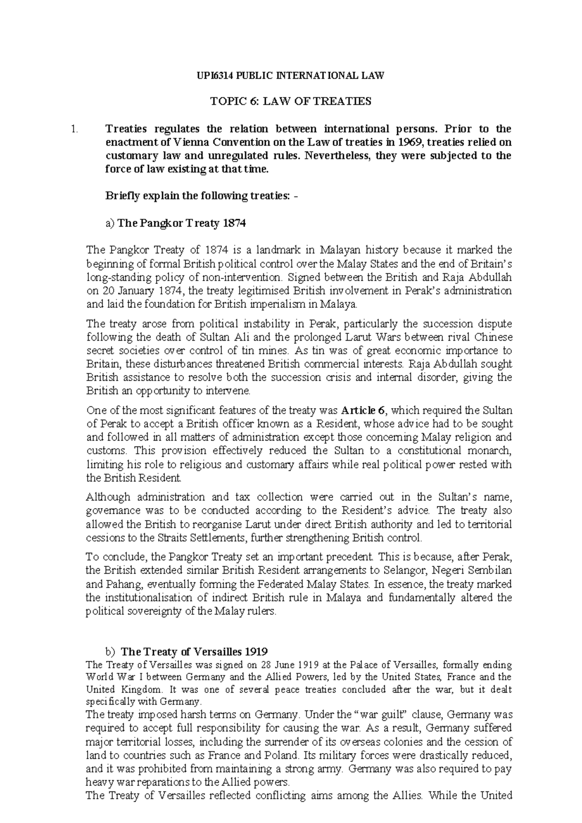 UPI6314 PUBLIC INTERNATIONAL LAW: Law of Treaties Overview and Analysis ...