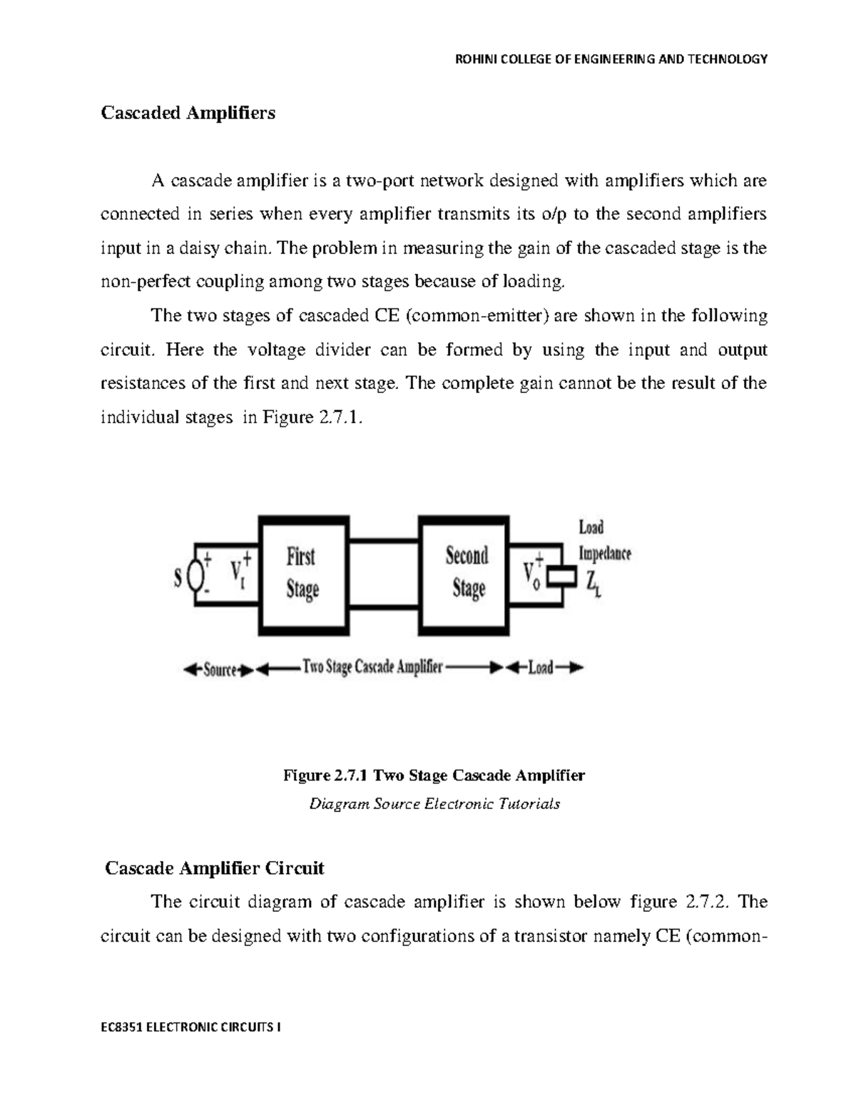 Cascaded Amplifiers - EC8351 Electronic Circuits I Analysis - Studocu