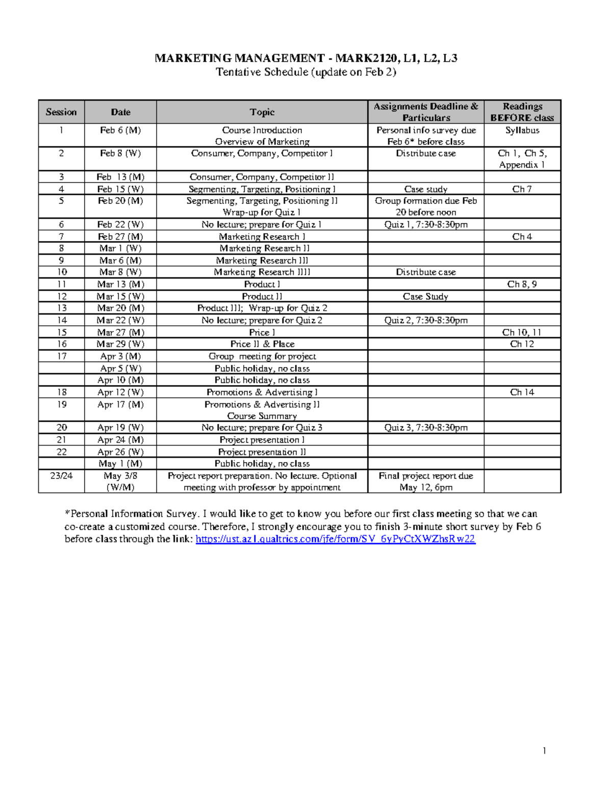 MARK2120 Spring 2023 Syllabus and Course Schedule Update - Studocu