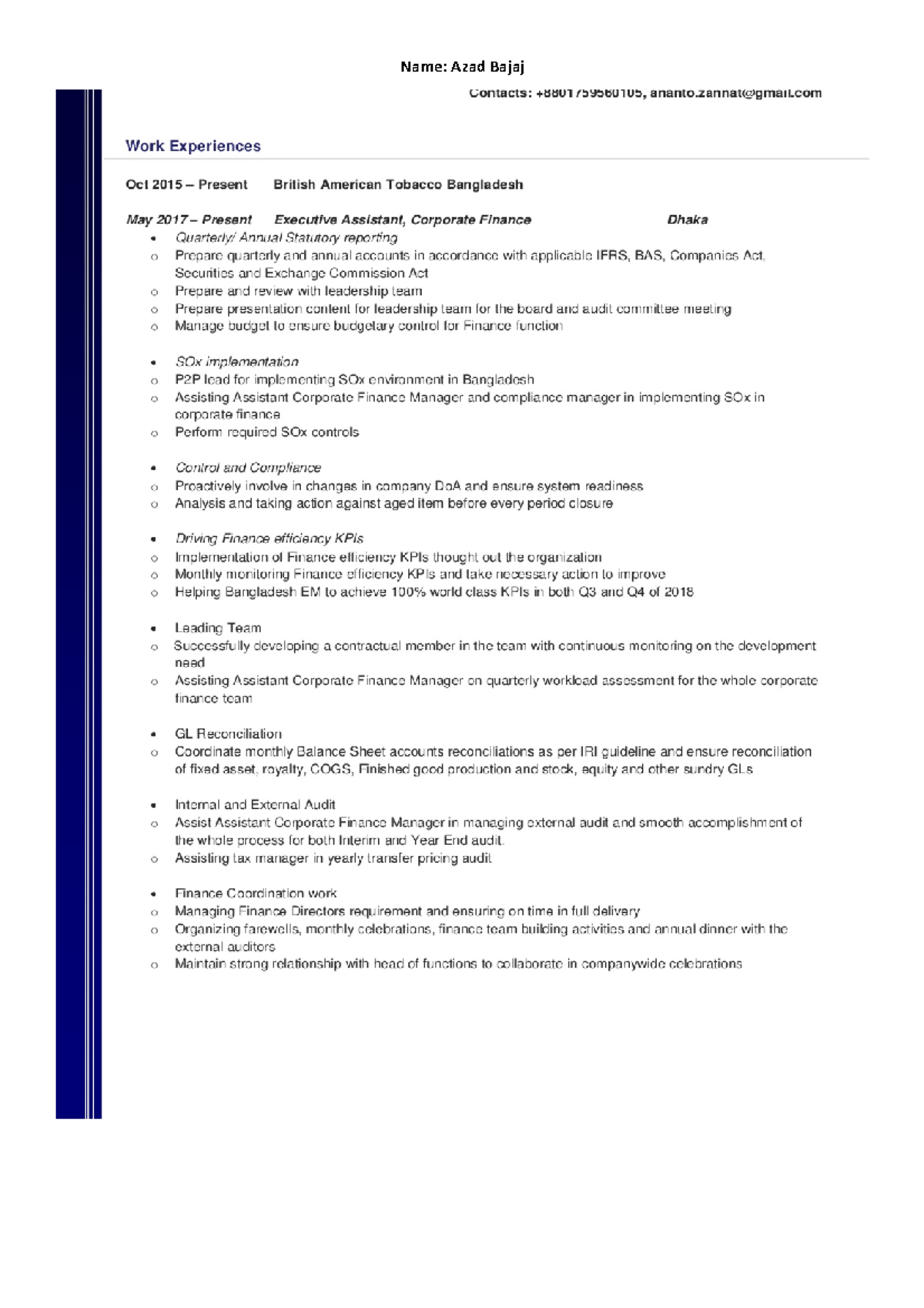 CV of Azad Bajaj - Sample Resume Documentation - Studocu