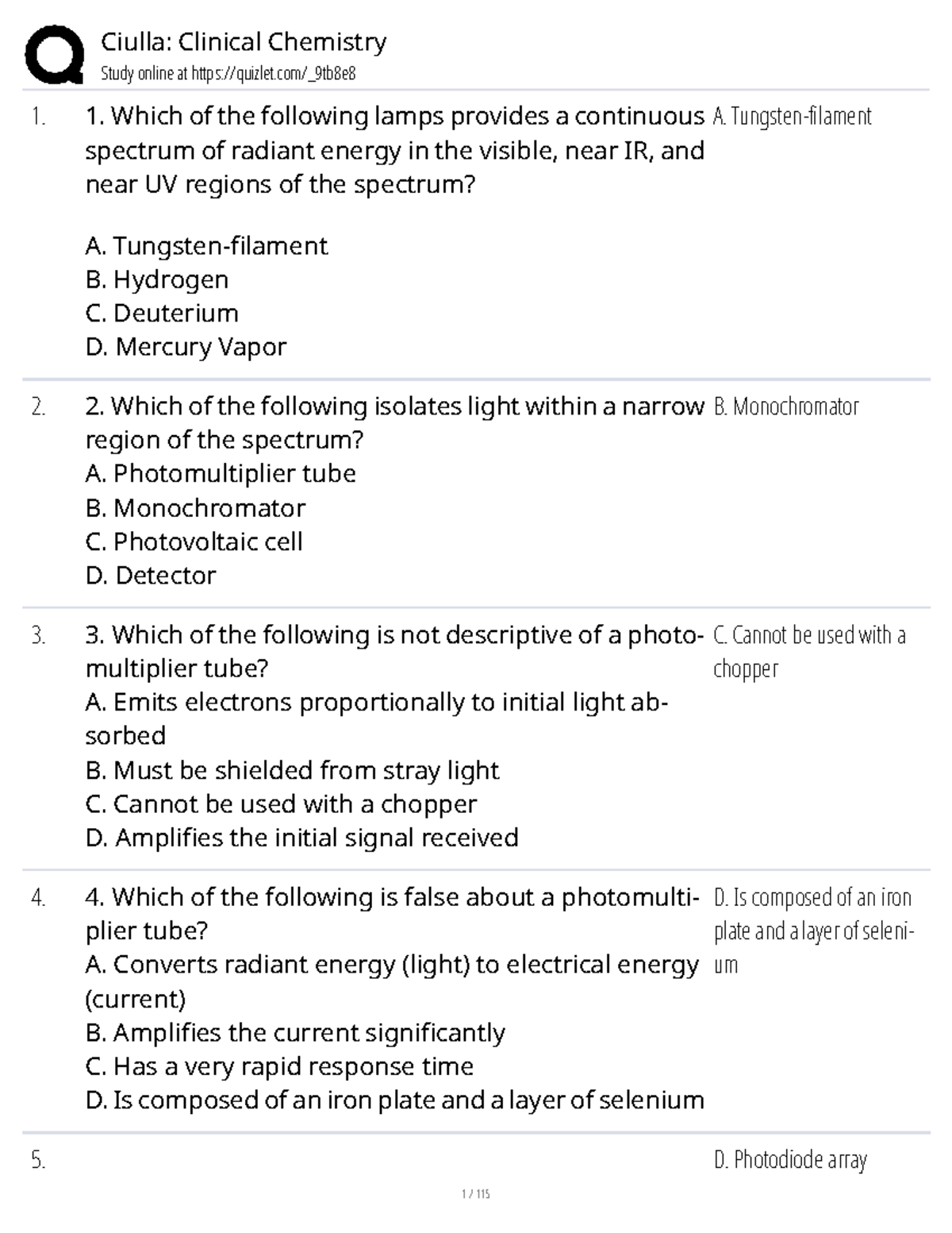 Ciulla CC - Clinical Chemistry Lecture Notes: Key Concepts & Questions ...