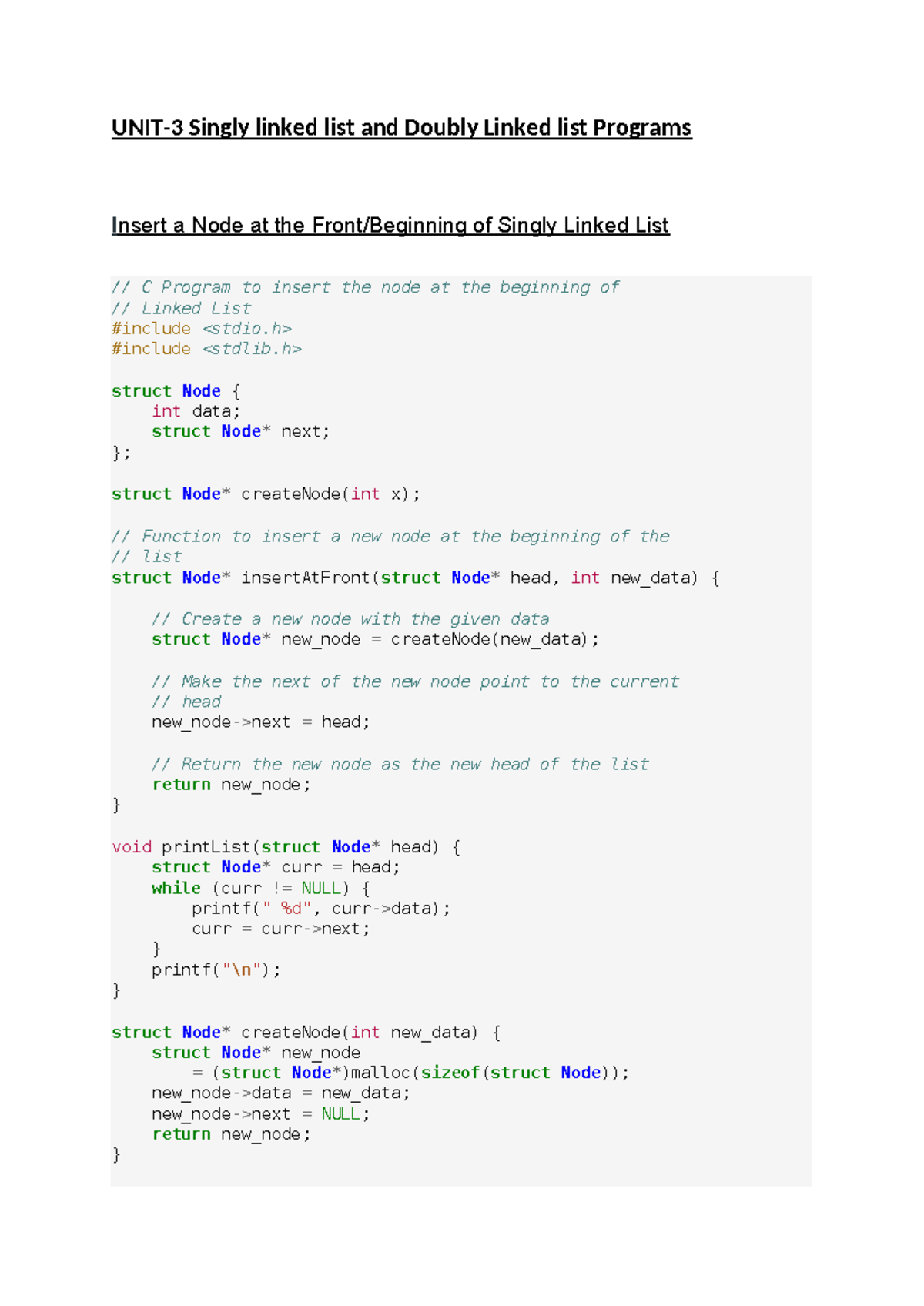 Unit 20 Singly linked list& Doubly linked list Programs   UNIT 20 ...