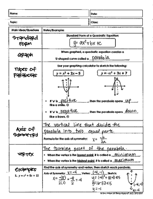MATH 101: Quadratic Equations - Graphing and Analyzing Symmetry - Studocu