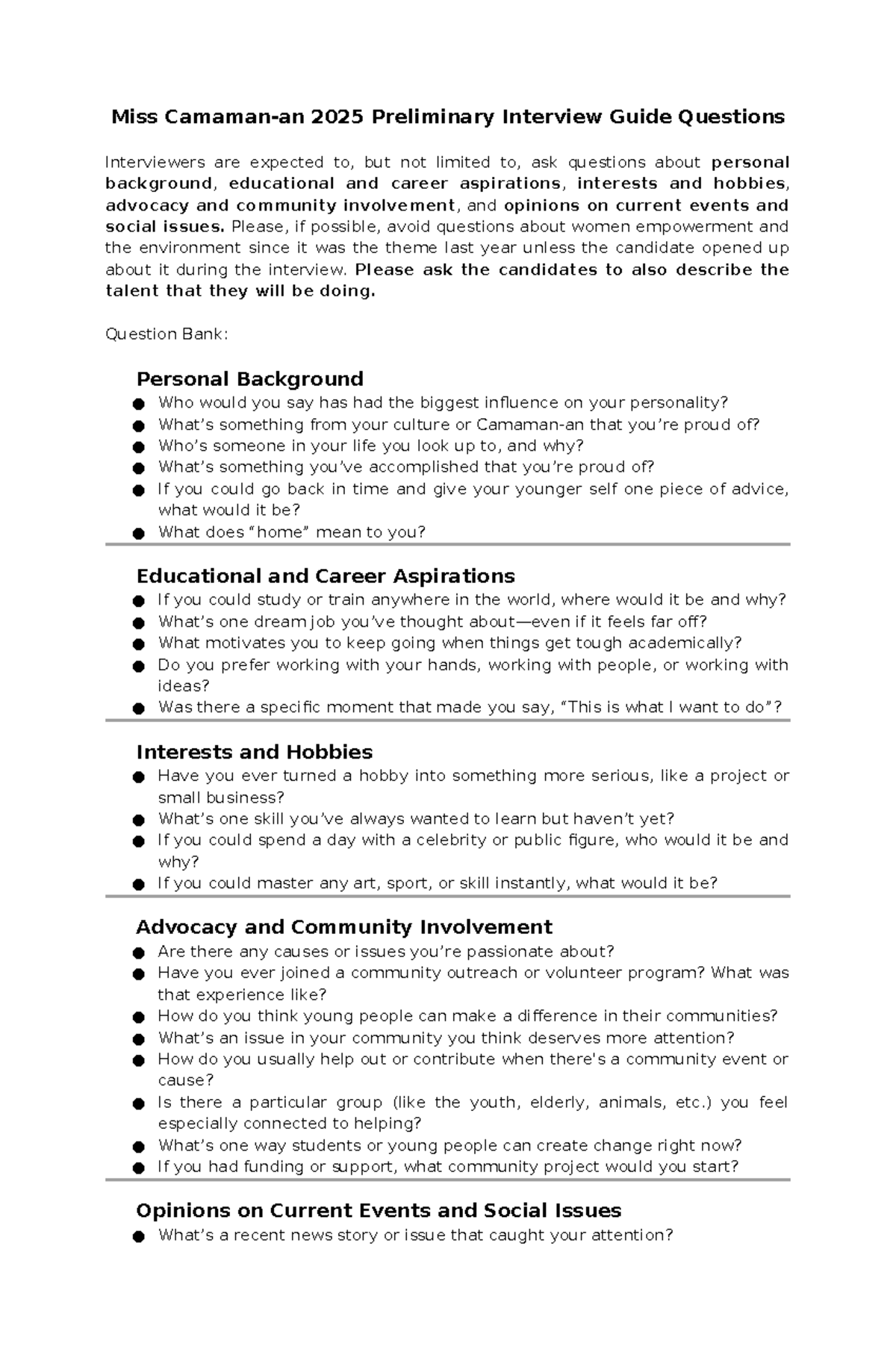MC - 2025 Preliminary Interview Guide Questions for Candidates - Studocu